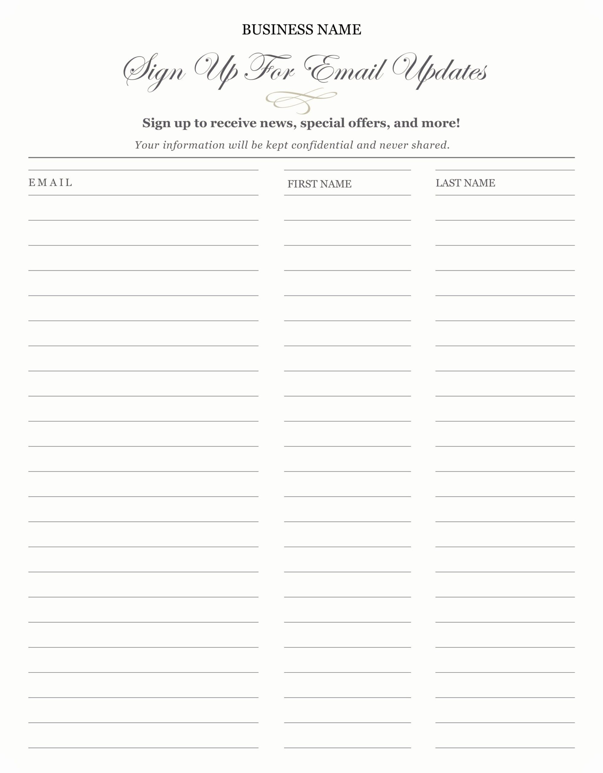 Email Sign Up List Template