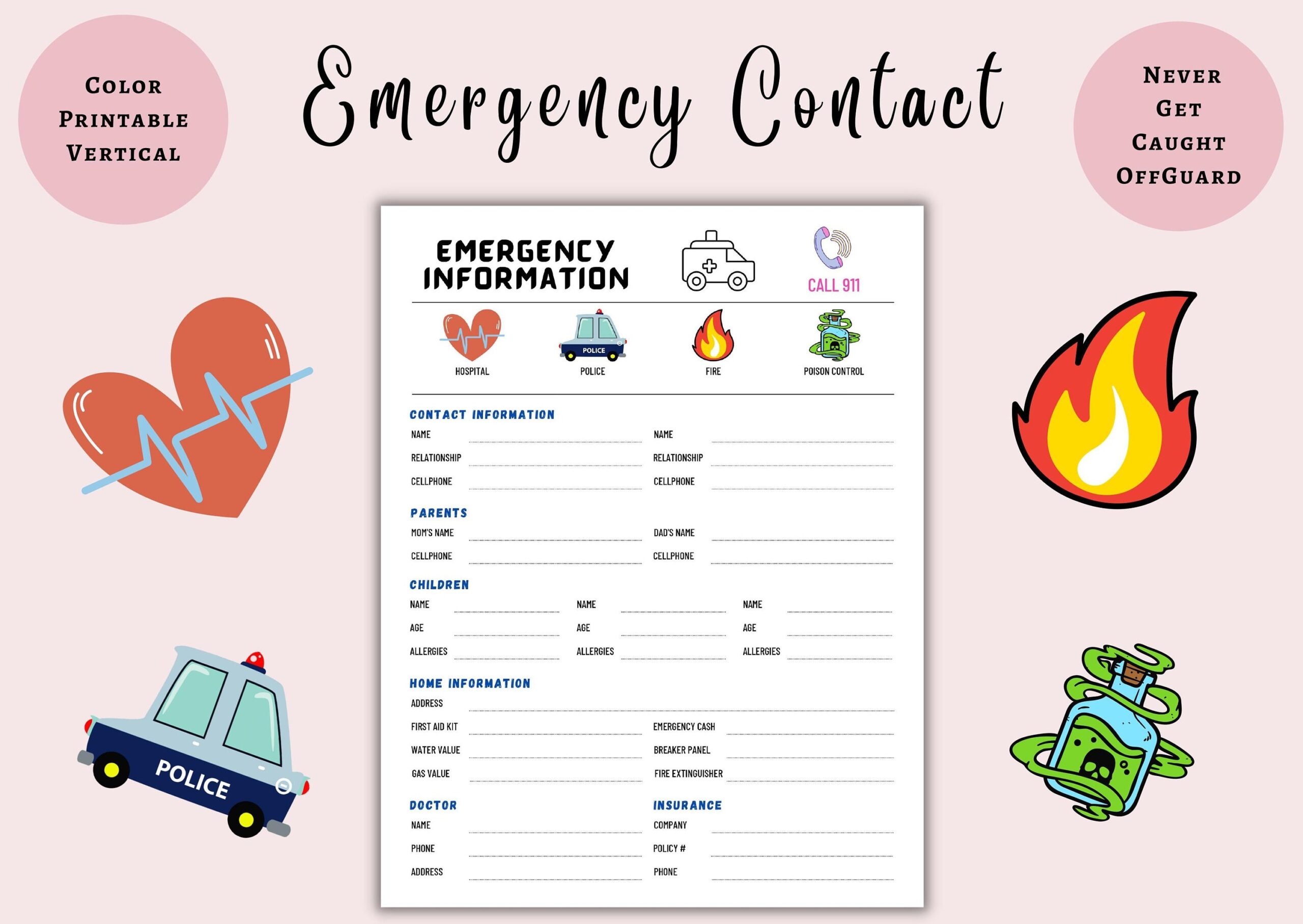 Emergency Contact List Emergency Contact Sheet Home Emergency 