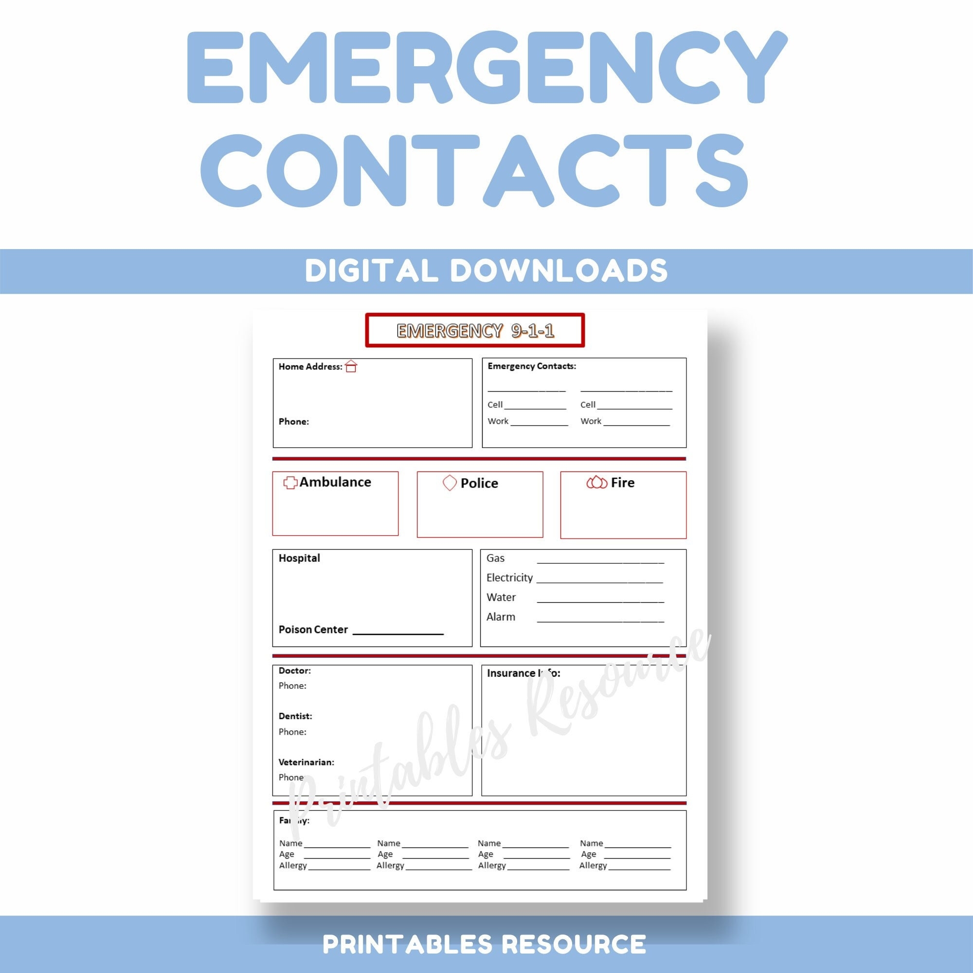 Template For Emergency Contact List