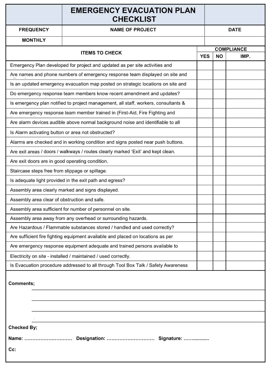 Evacuation List Template