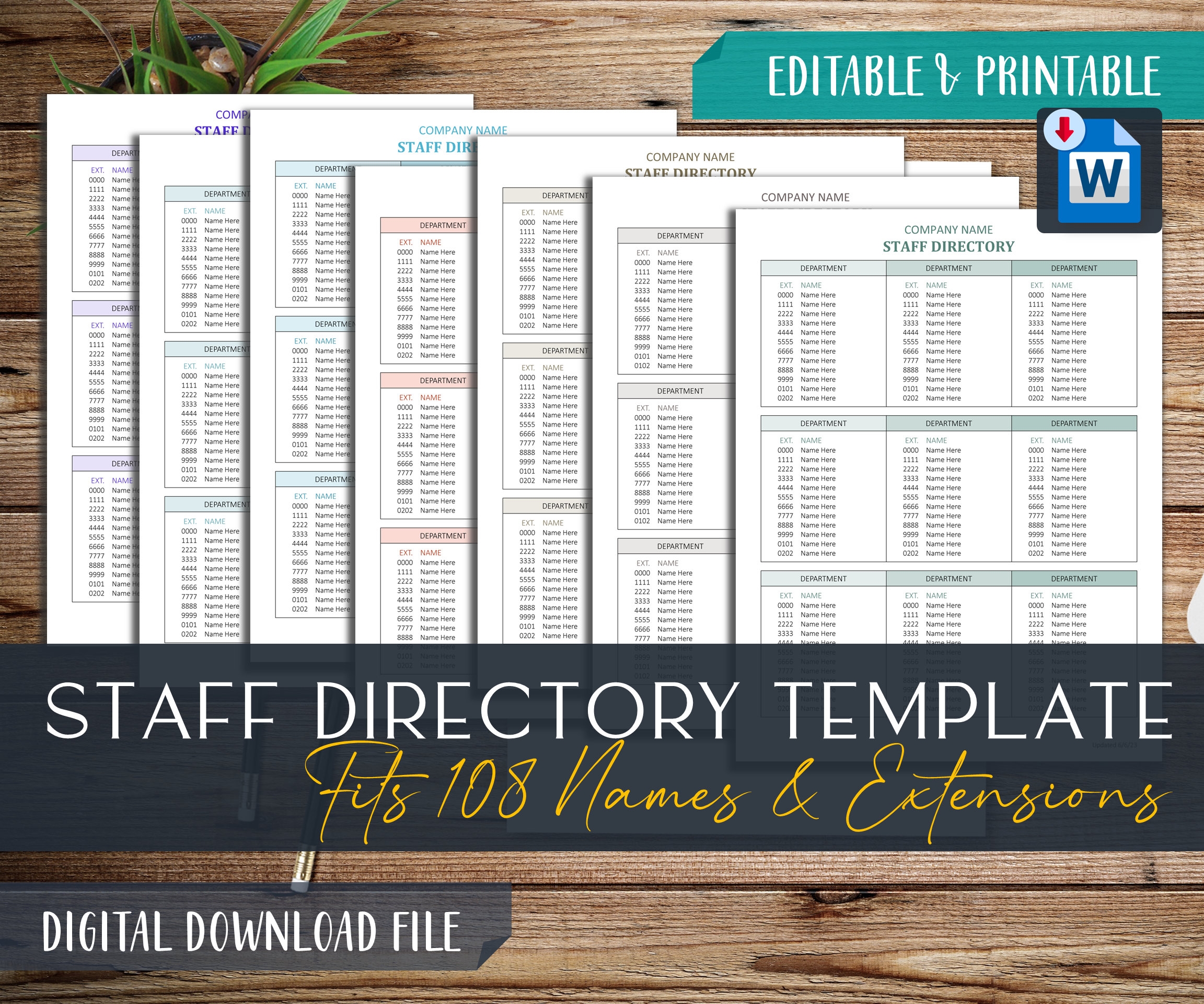 Employee Directory Office Template Staff Phone Extension List Department Personnel Internal Company Directory Contact Profile HR Staff Etsy