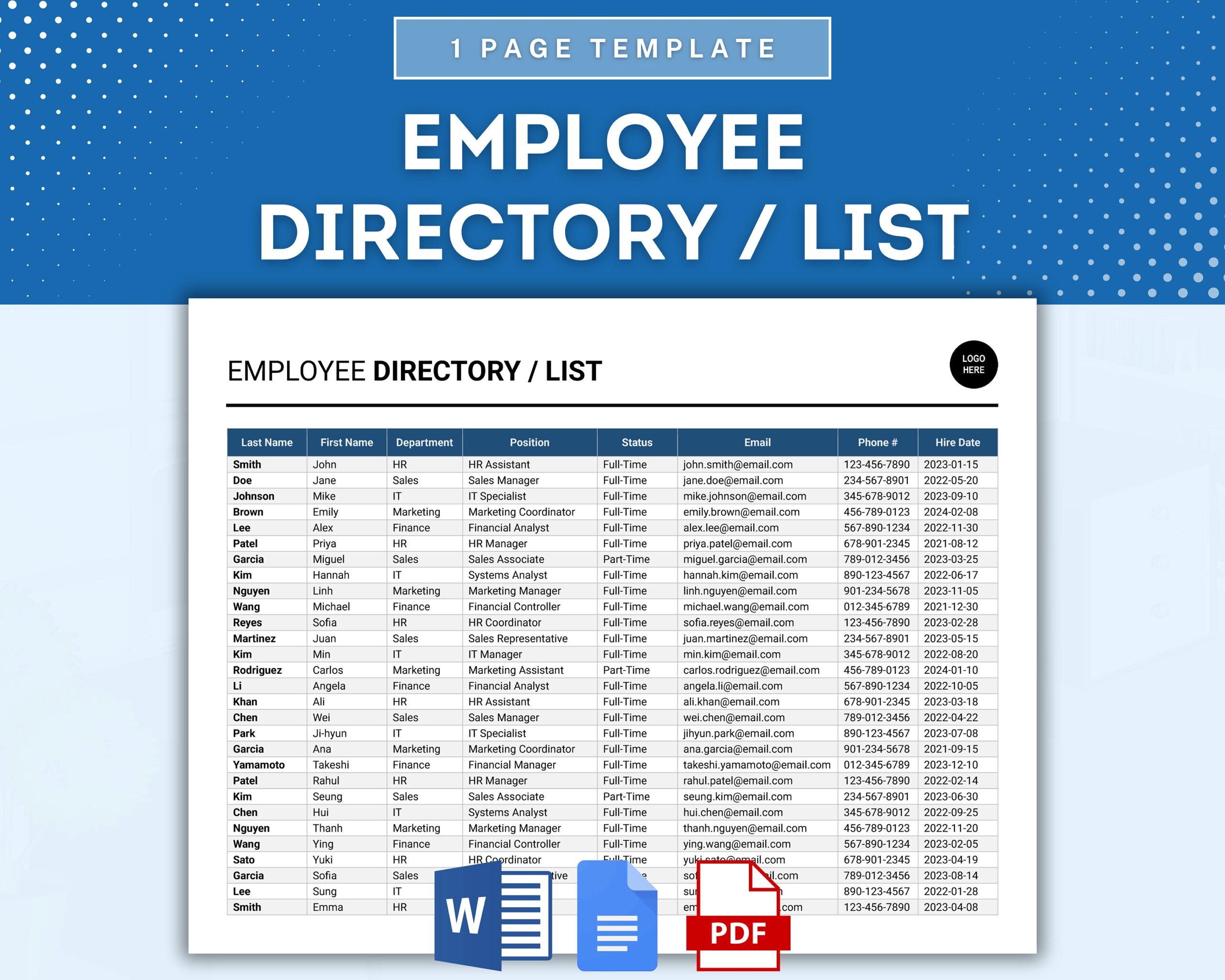 Employee List Template Employee Directory Staff Roster Template 