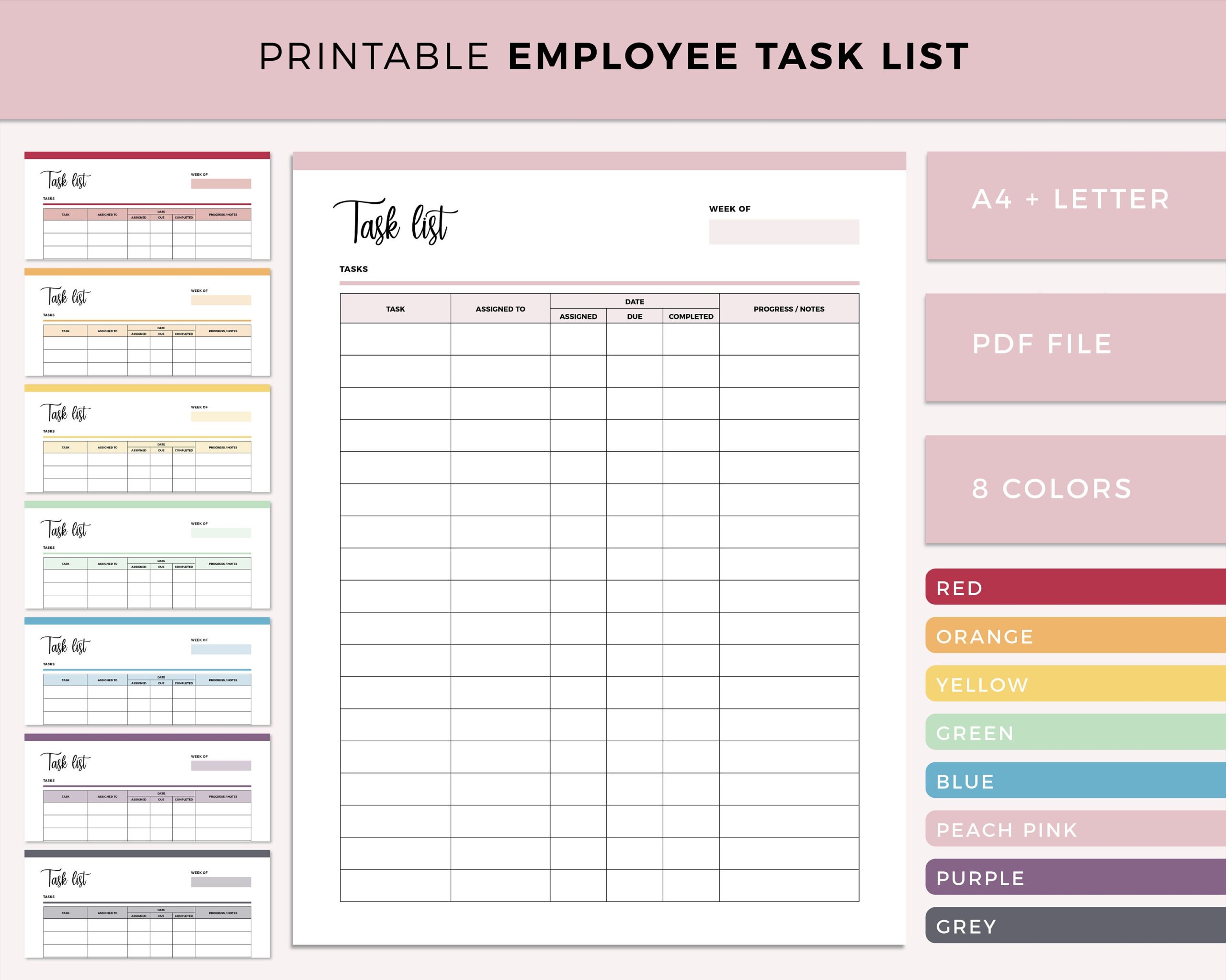 Task Management Employee Task List Template