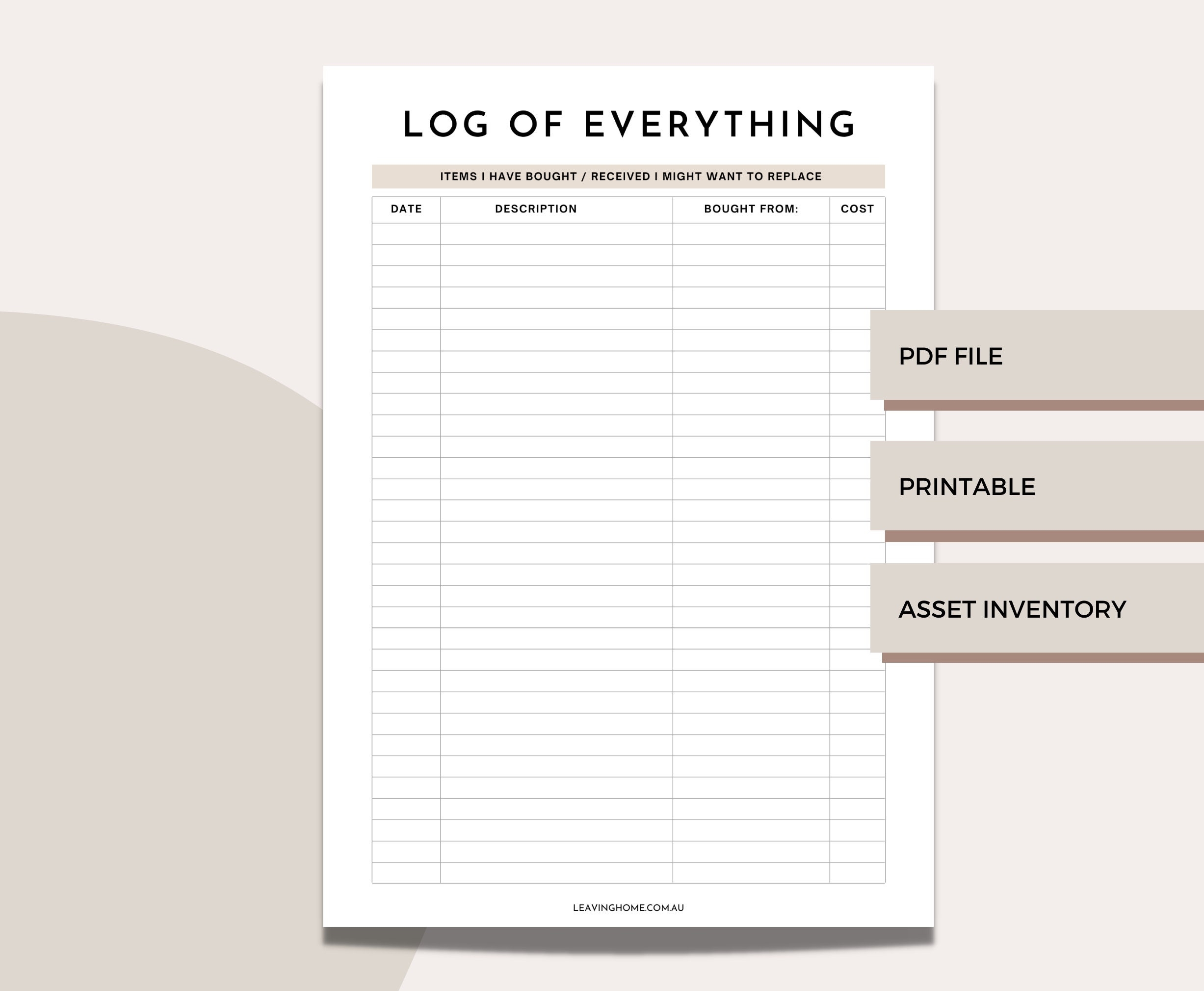 Everything I Own Printable Log Of Everything Divorce List 