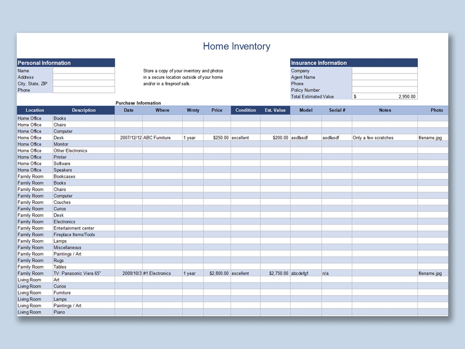 EXCEL Of Home Inventory Template xlsx WPS Free Templates