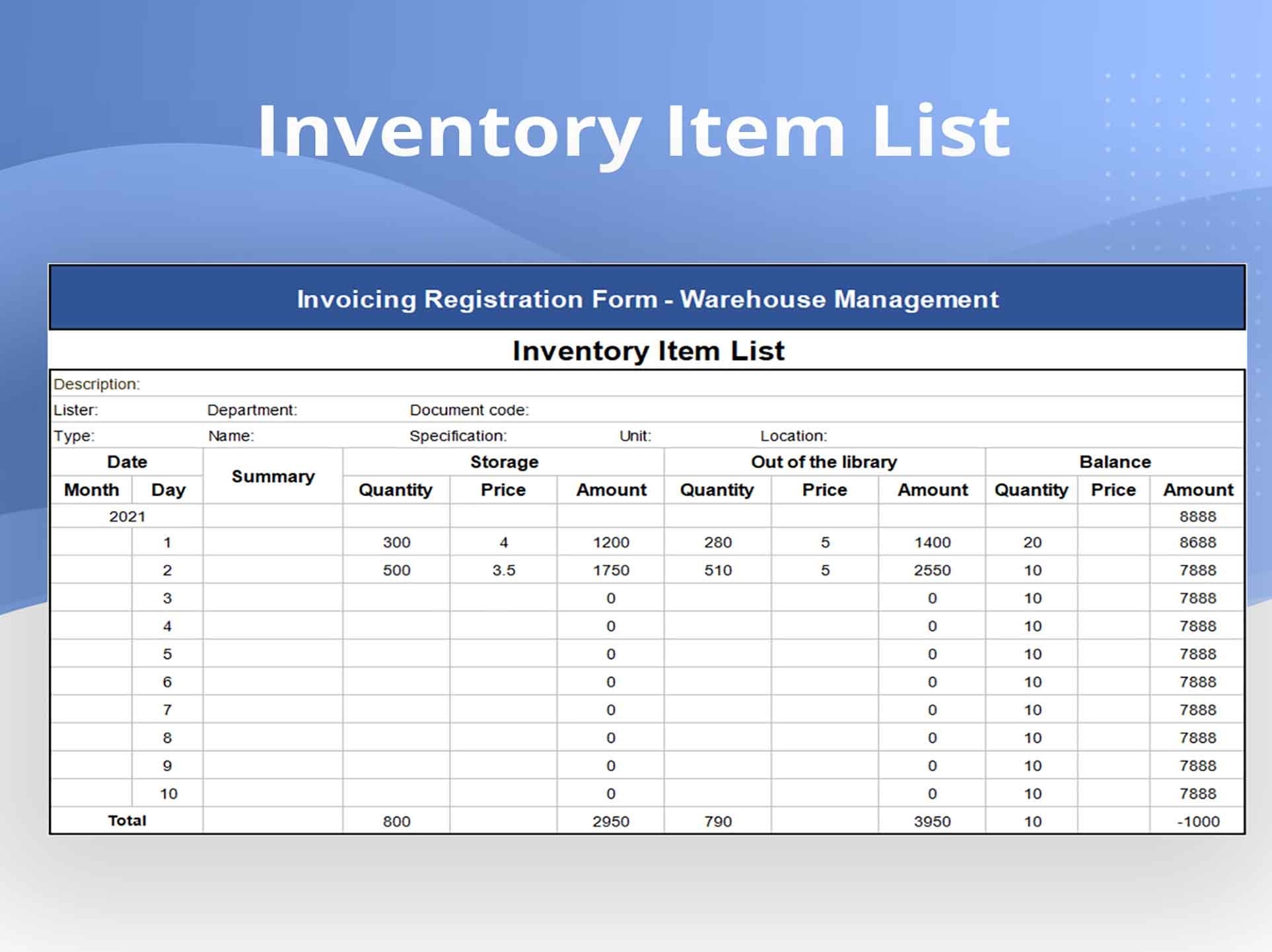 EXCEL Of Inventory Item List xls WPS Free Templates