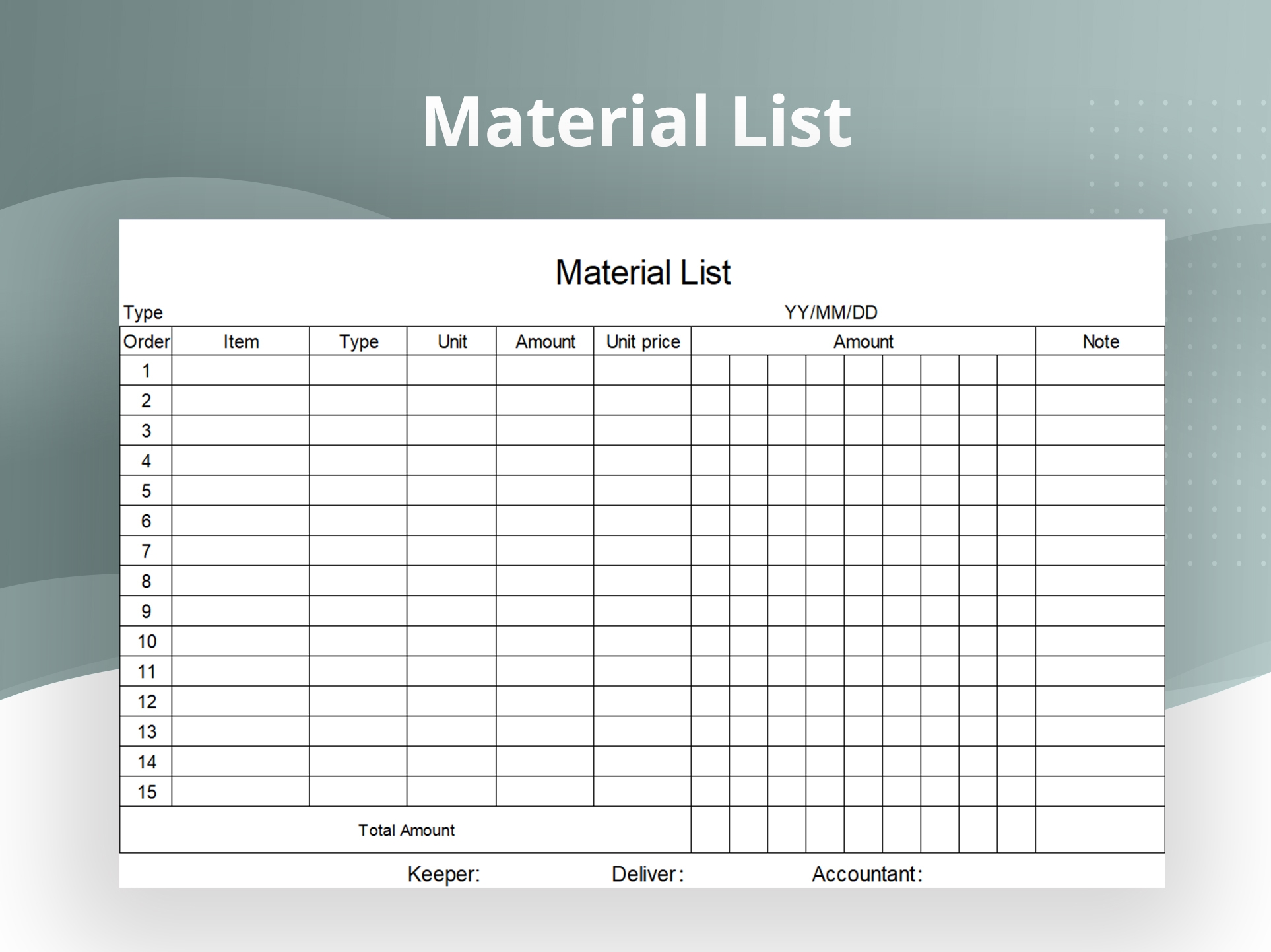 Material List Template For Construction