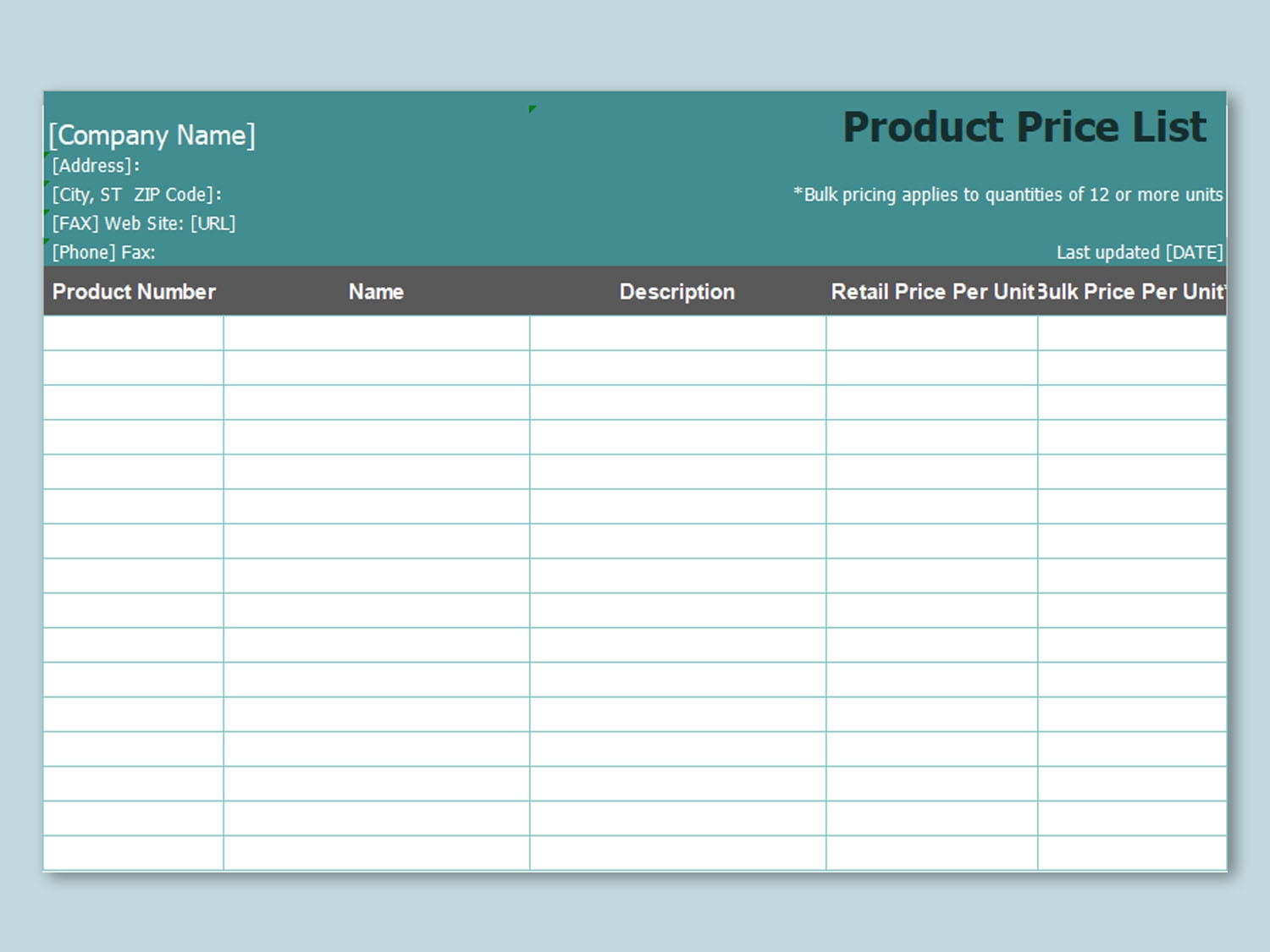 EXCEL Of Product Price List xlsx WPS Free Templates