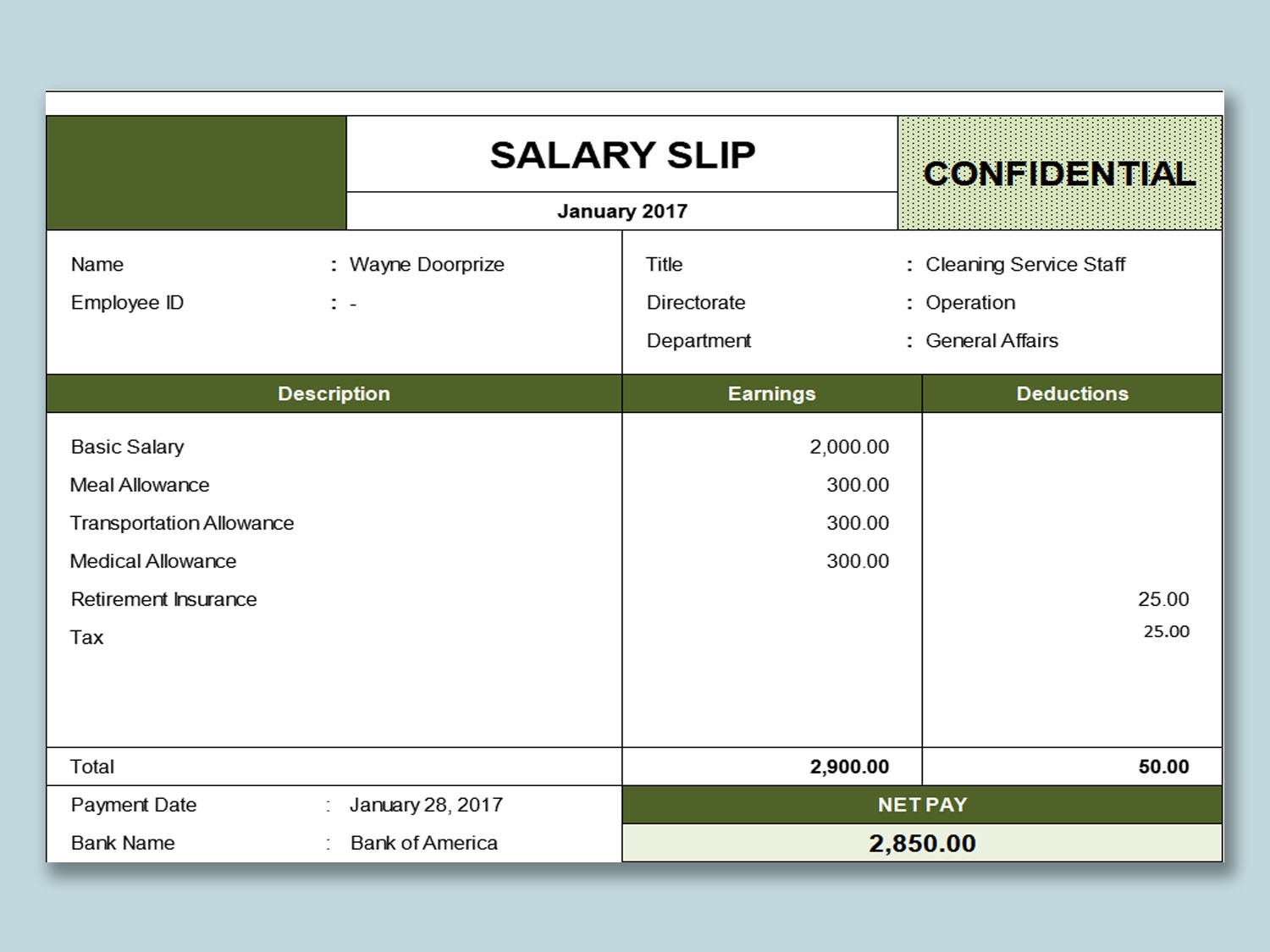 EXCEL Of Salary Slip Template xlsx WPS Free Templates