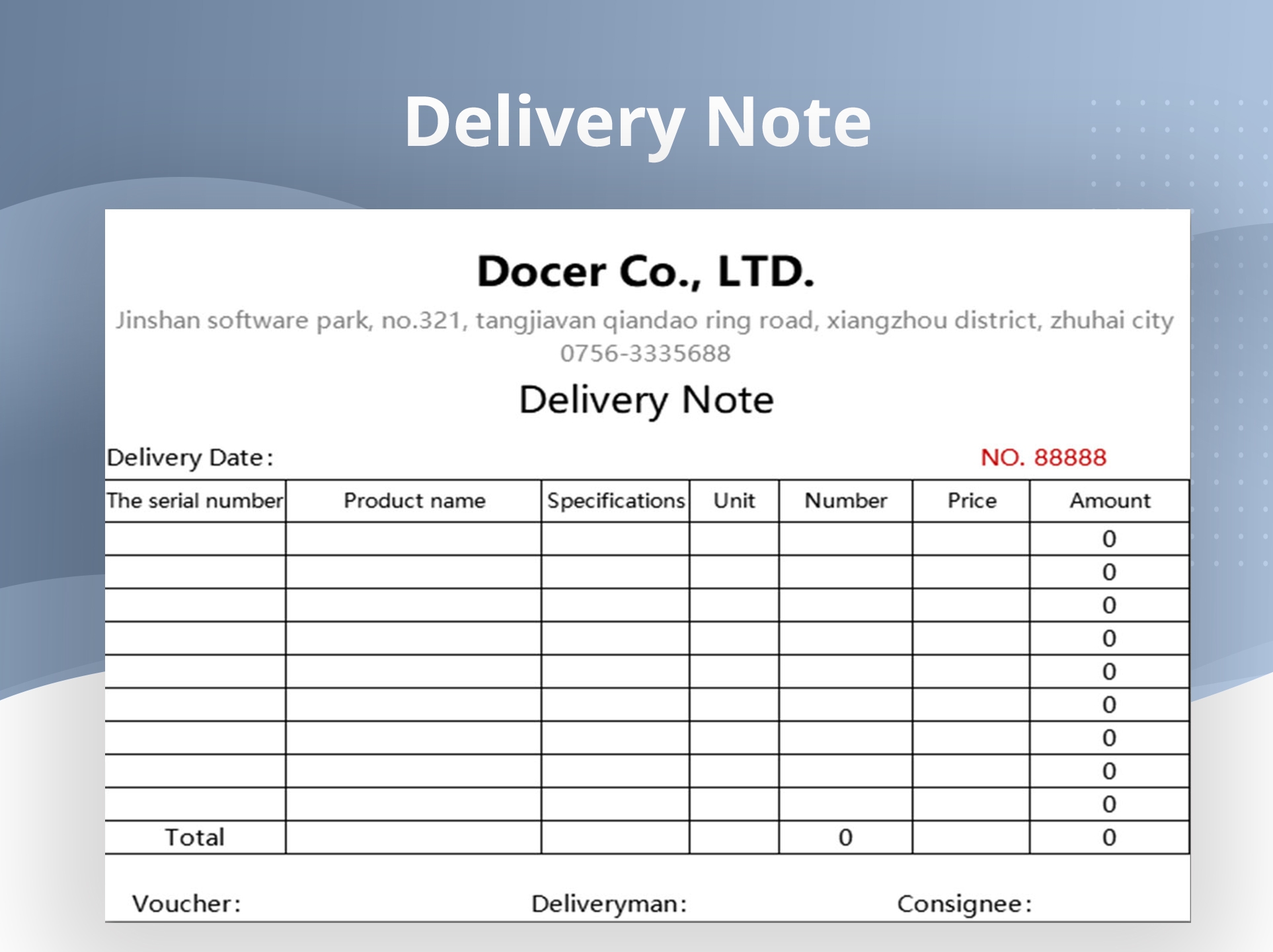EXCEL Of Simple Delivery Note xlsx WPS Free Templates