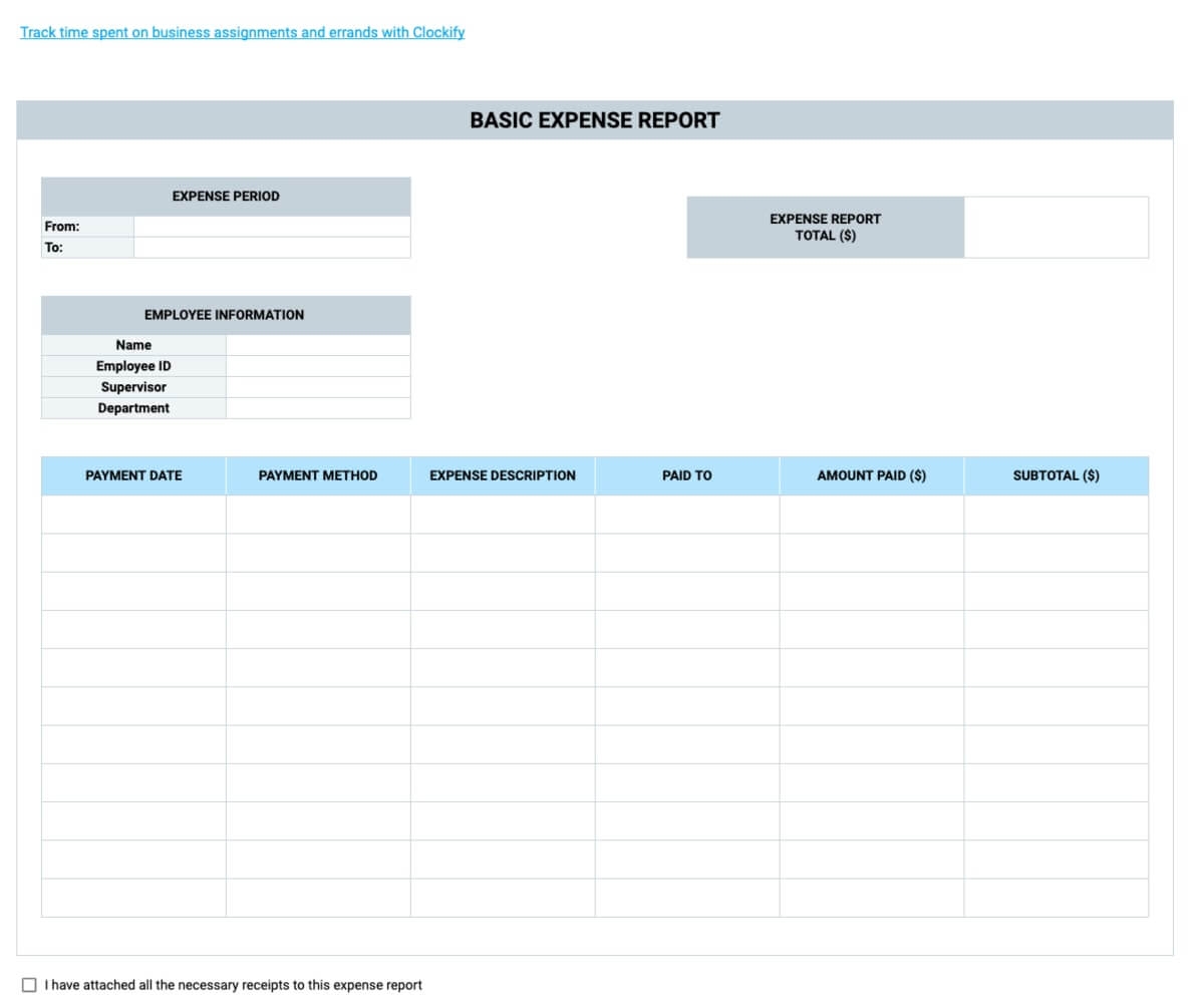 Free Printable Travel Expense Record Template