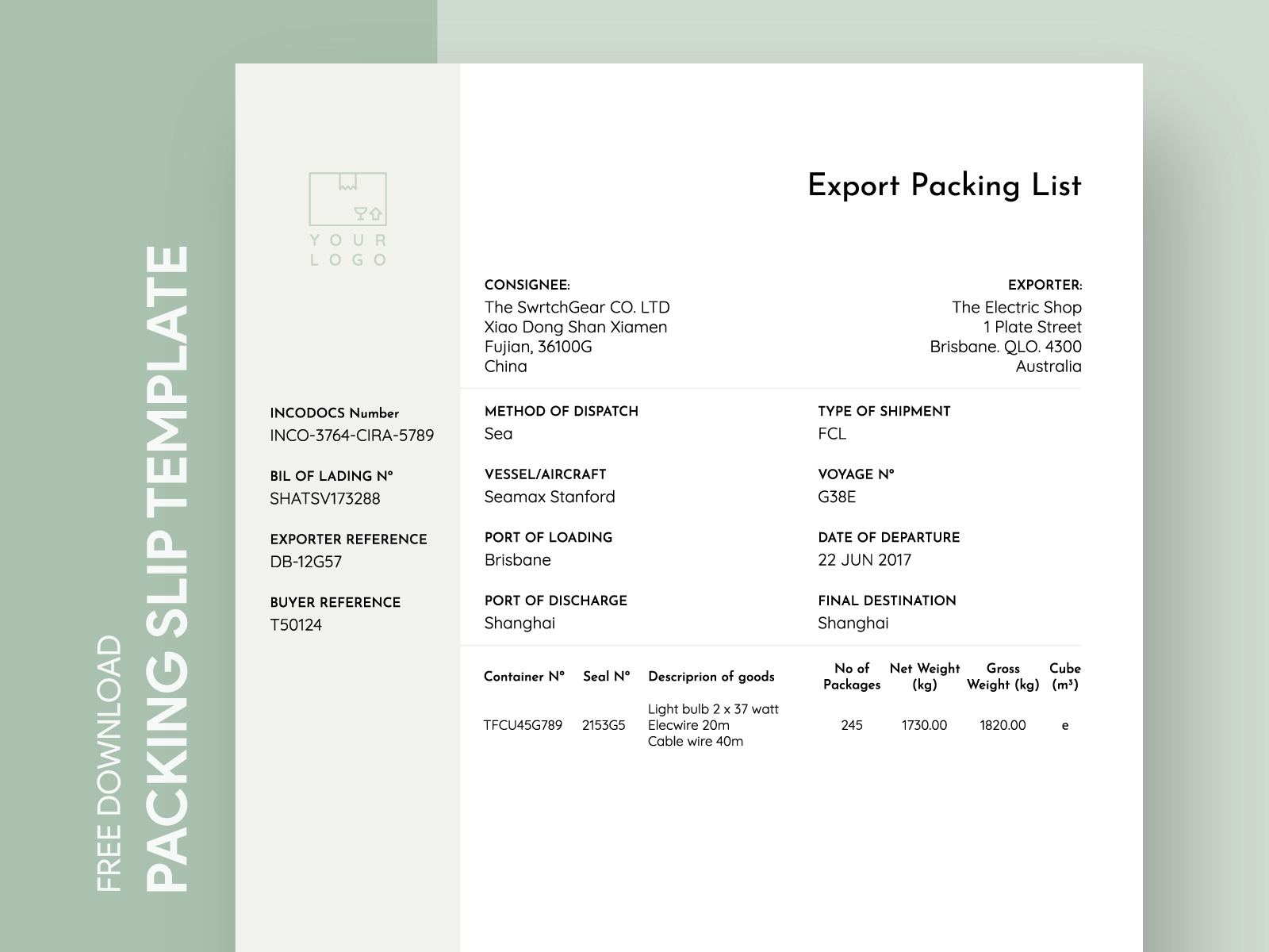Export Packing List Template