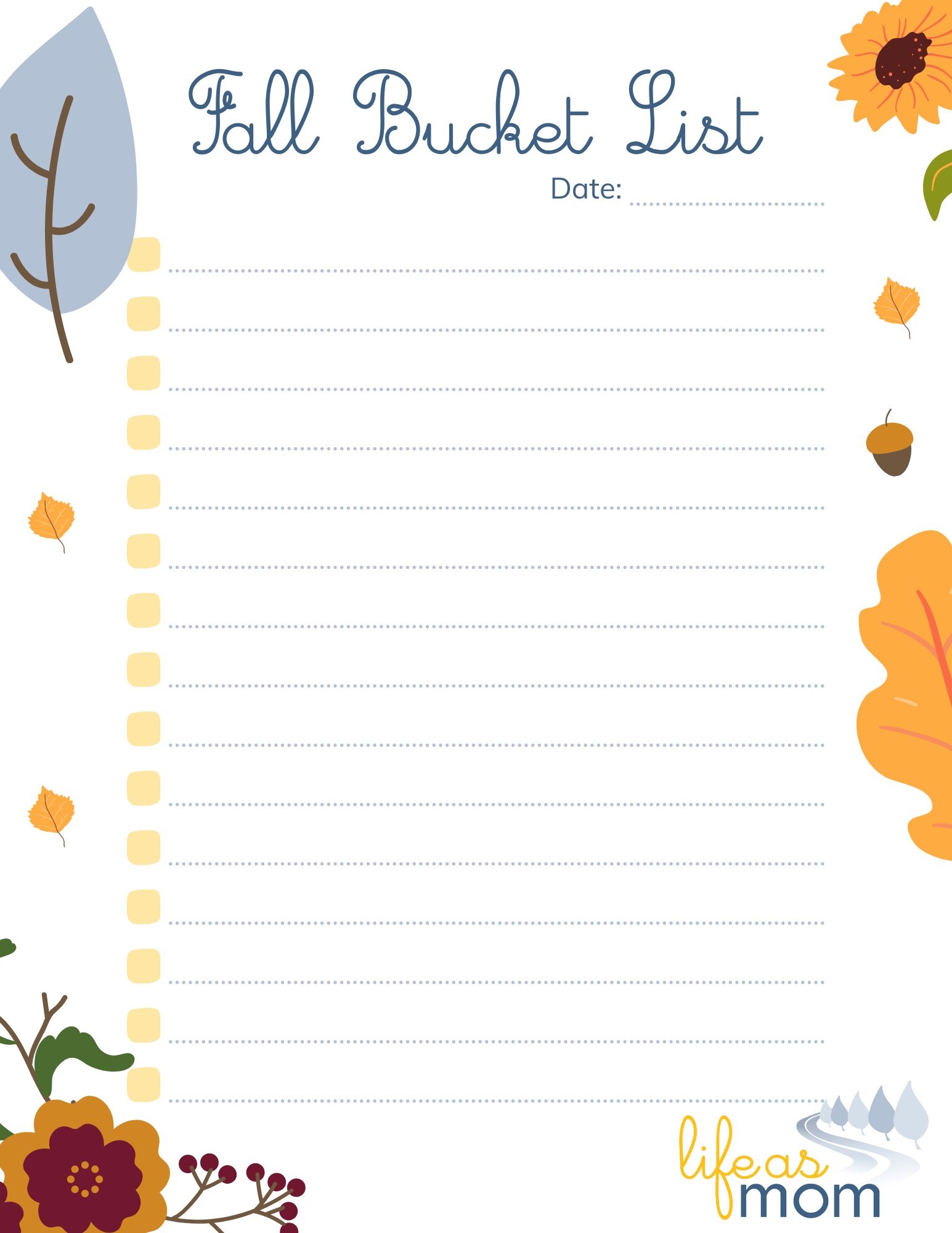 Fall Activities For Kids Free Fall Bucket List Printable Life 