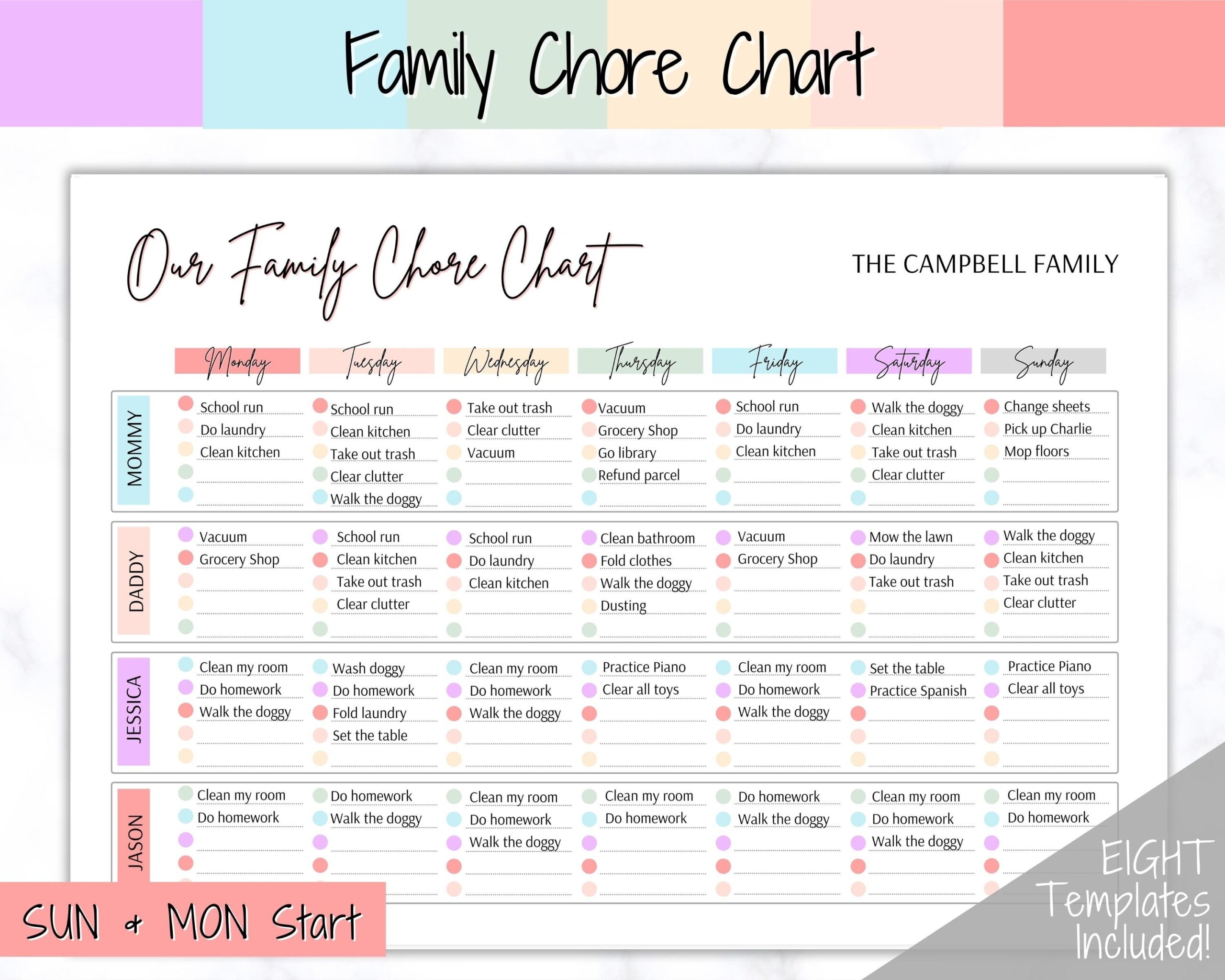 Family Chore Chart Editable Family Planner Printable Weekly Family Schedule Family Calendar Command Center Weekly Household Kids Adult Etsy Israel