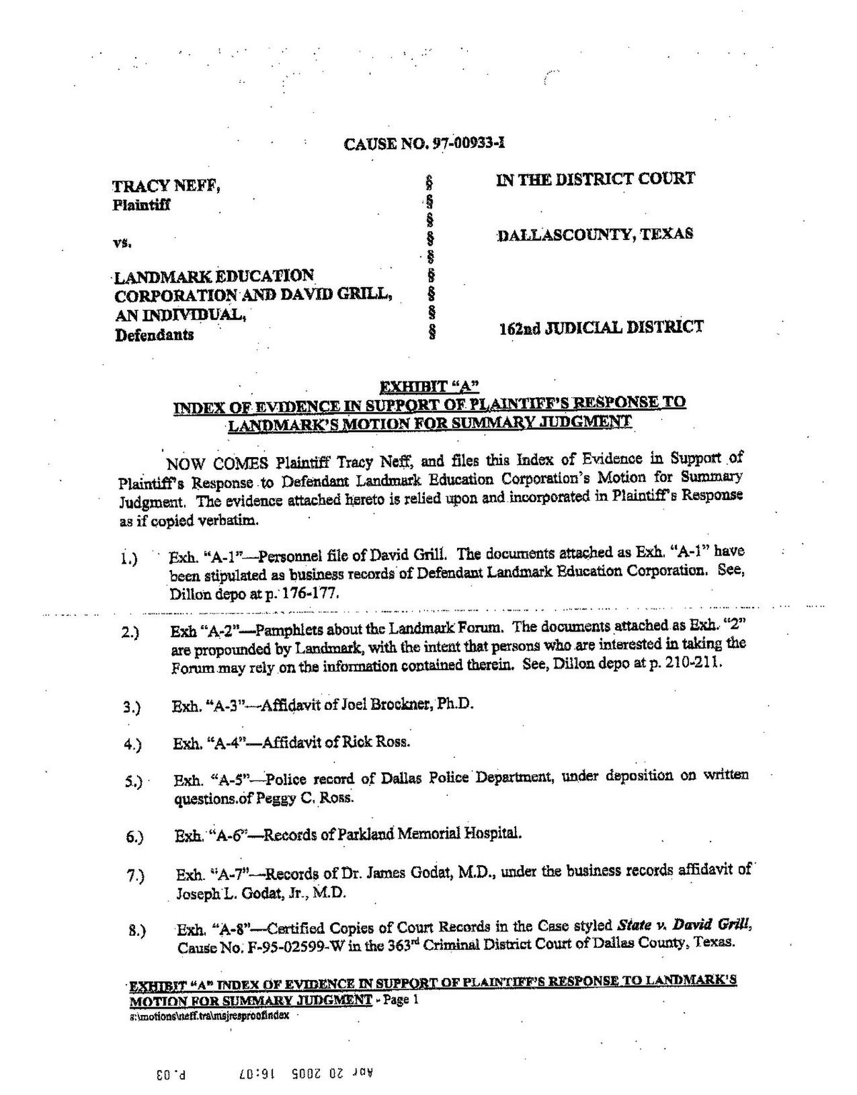 File 1997 Neff V Landmark Neff Exhibit List Fm Summary pdf Wikimedia Commons