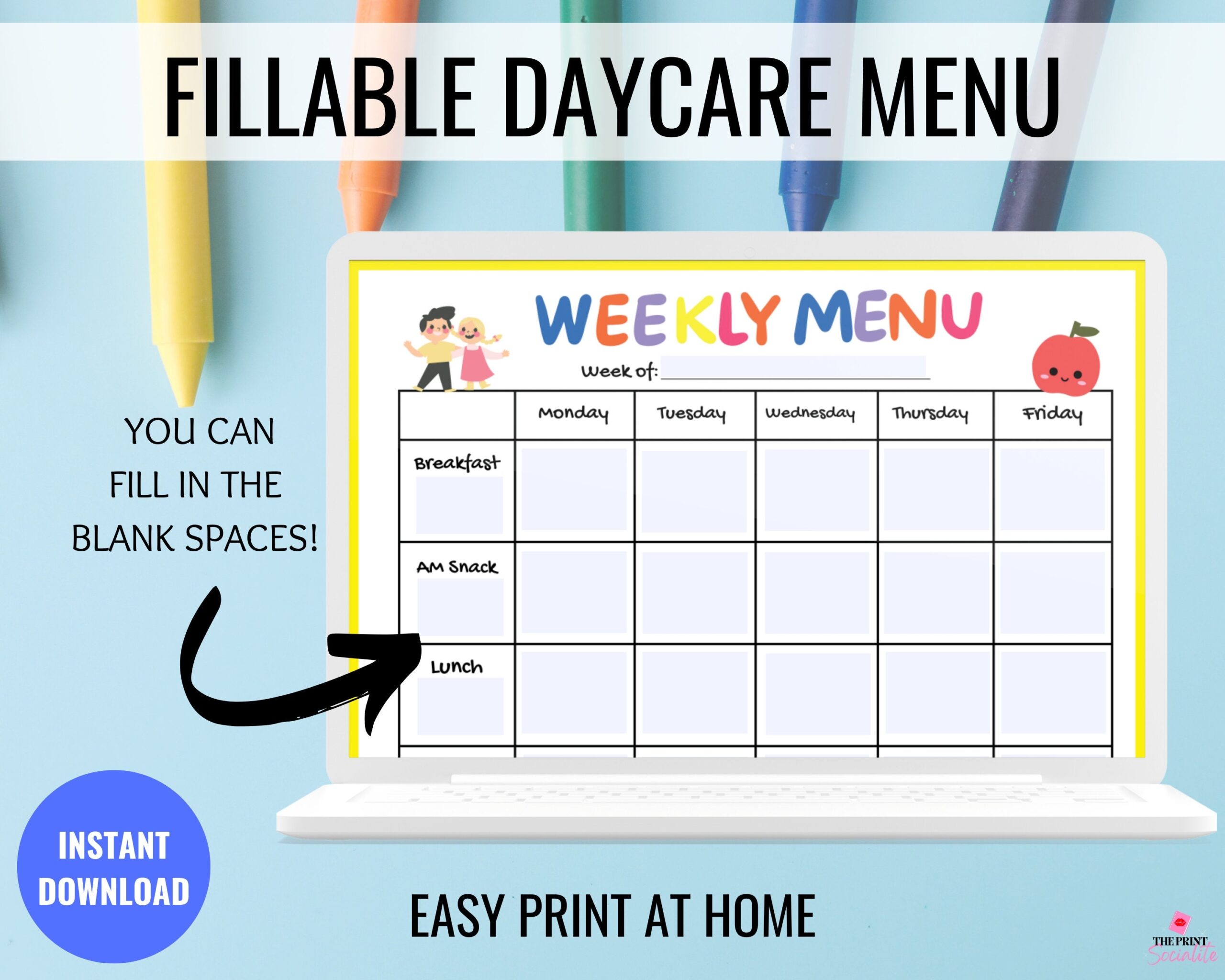 Fillable Weekly Daycare Menu Editable Home Daycare Meal Planner Preschool Menu Home School Menu Nannies Weekly Menu Template Printable Etsy