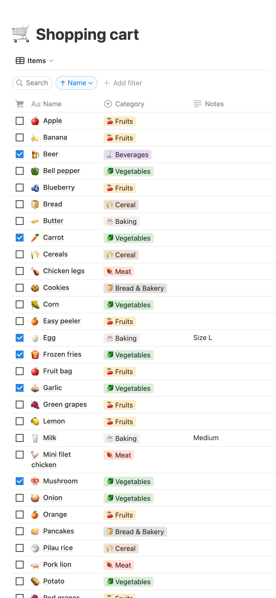 Notion Grocery List Template