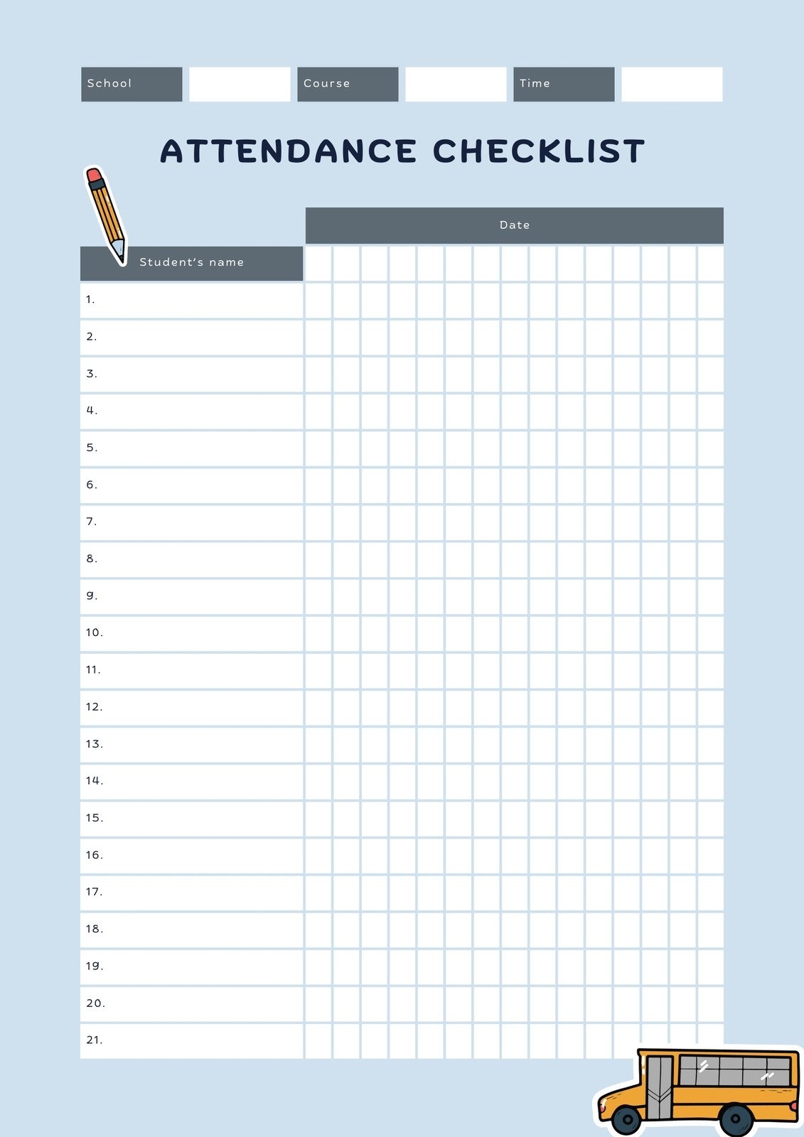 Template Attendance List