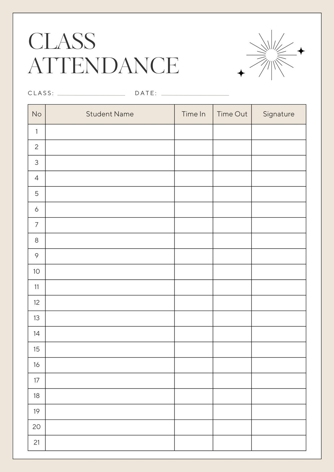Attendant List Template