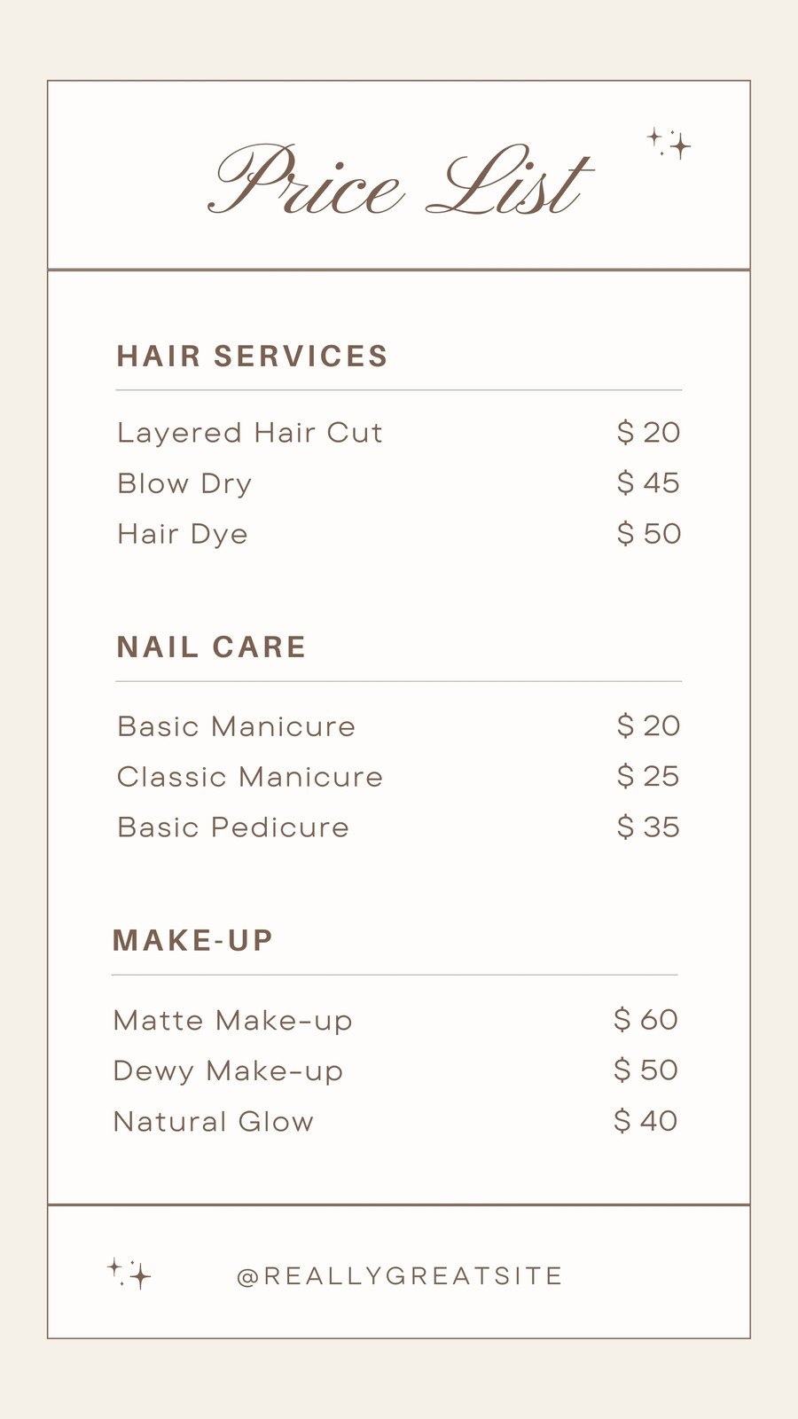 Price List Template For Hair Salon