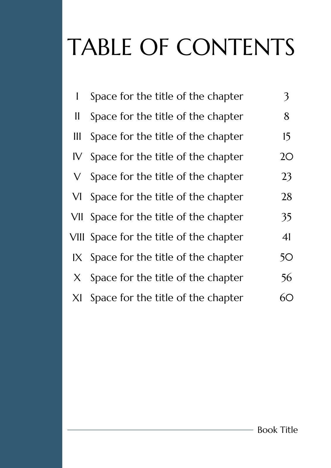 List Of Contents Template