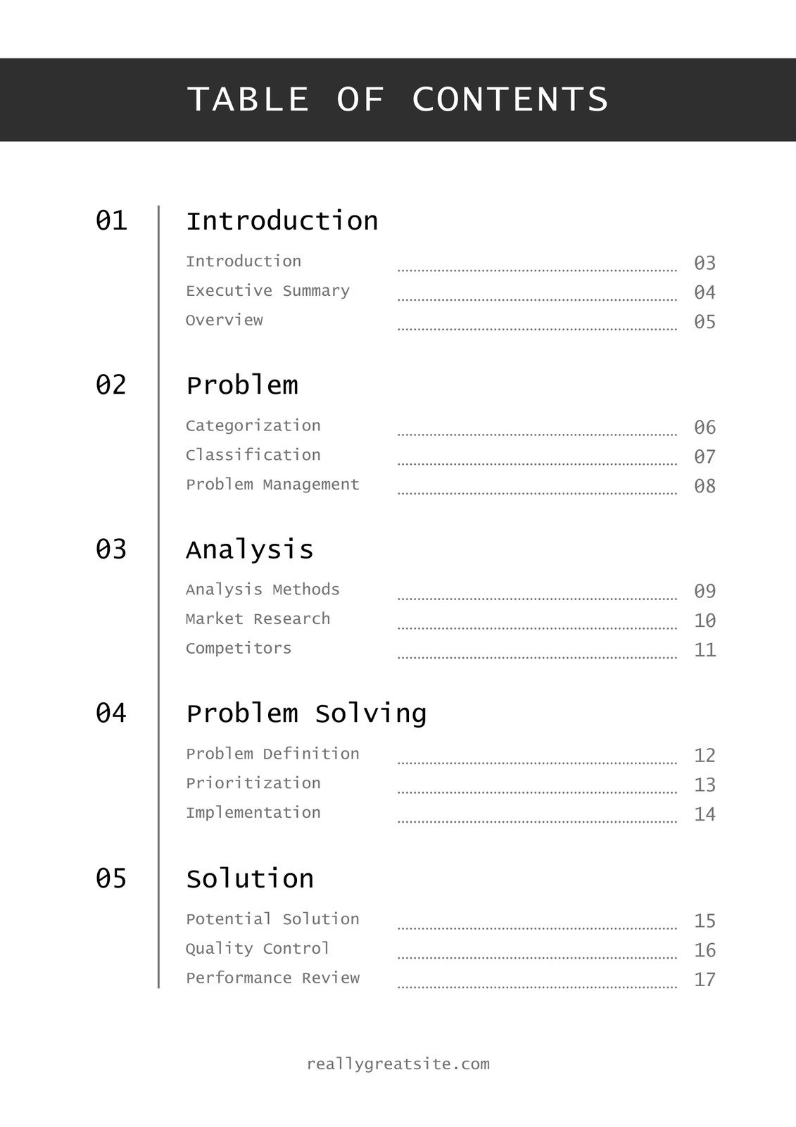 List Of Contents Template