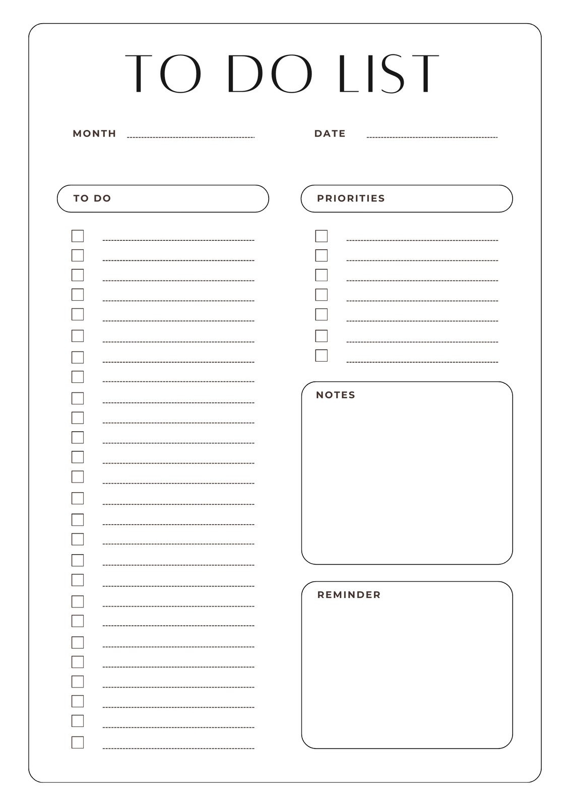 Checklist To Do List Template