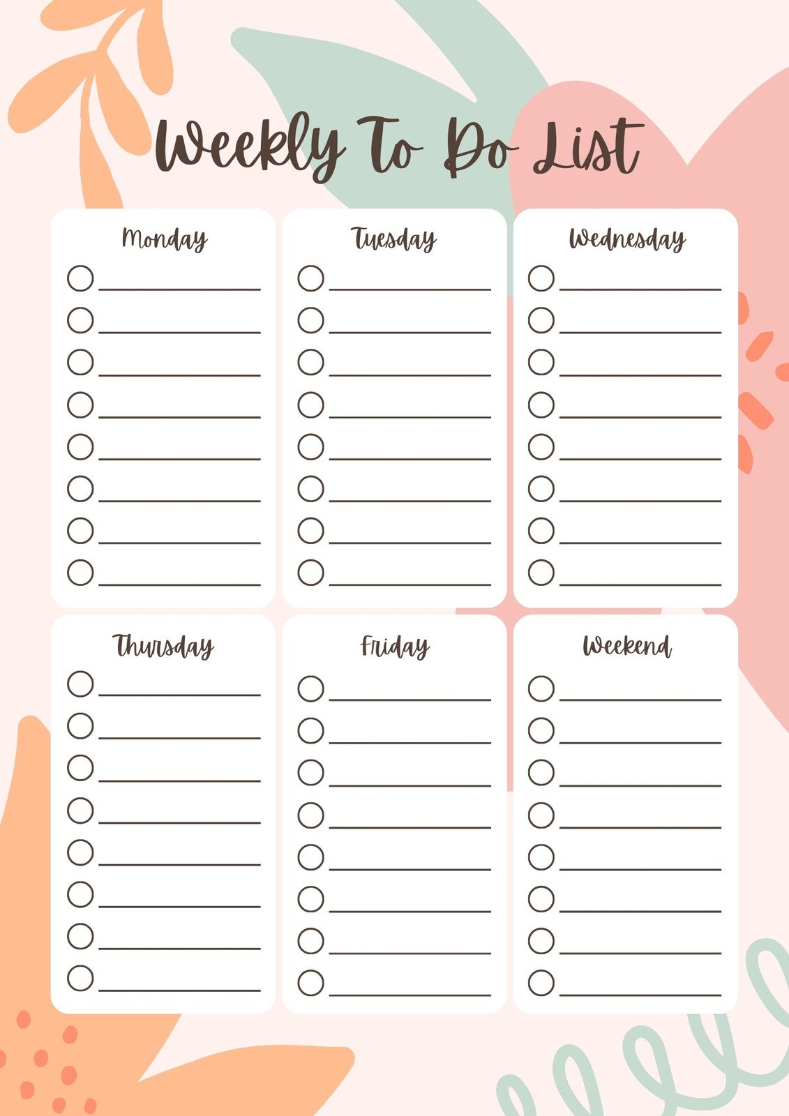 Cute Weekly To Do List Template