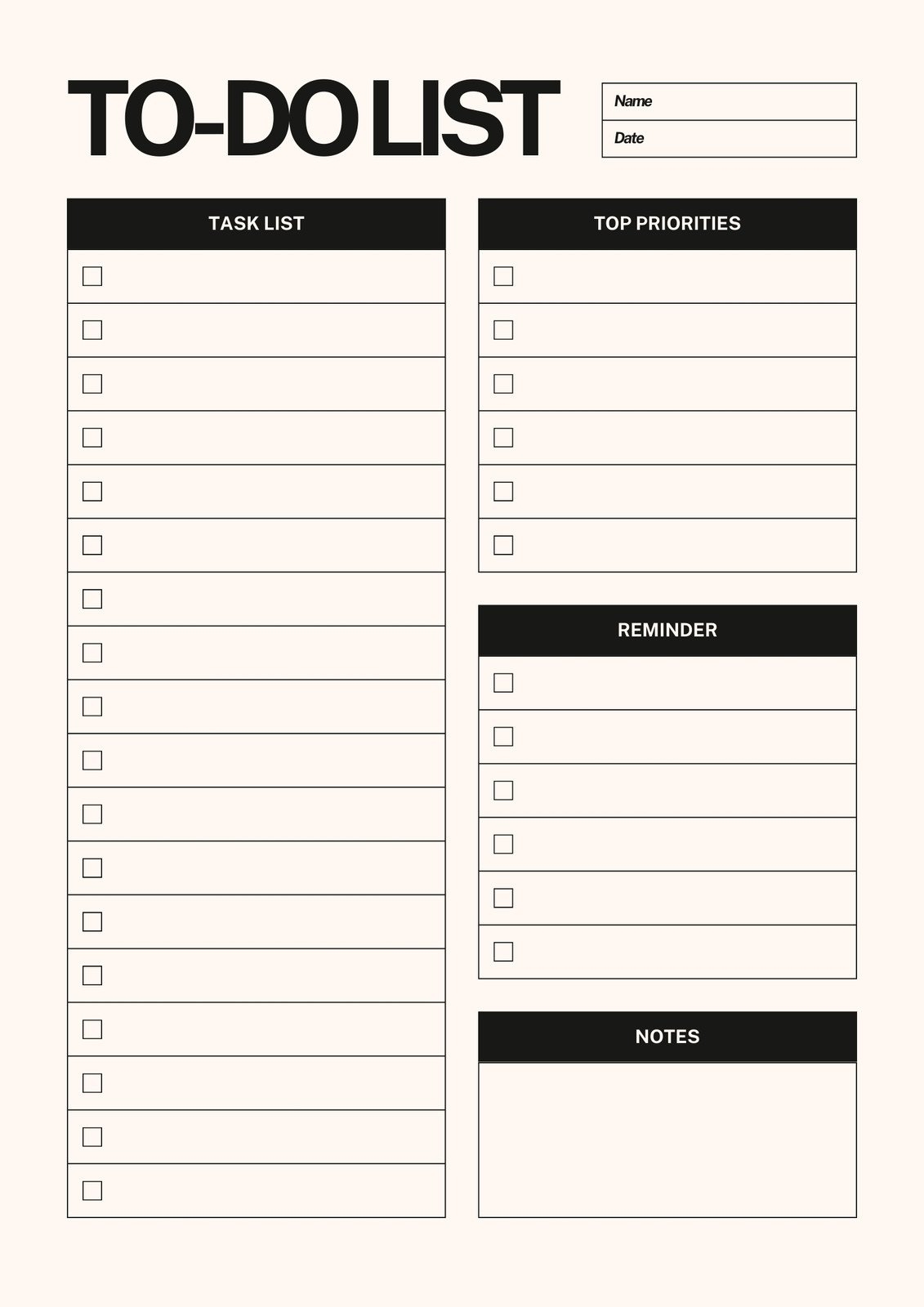 Task Chart Template
