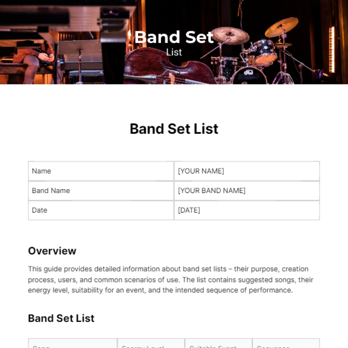 Set List Template