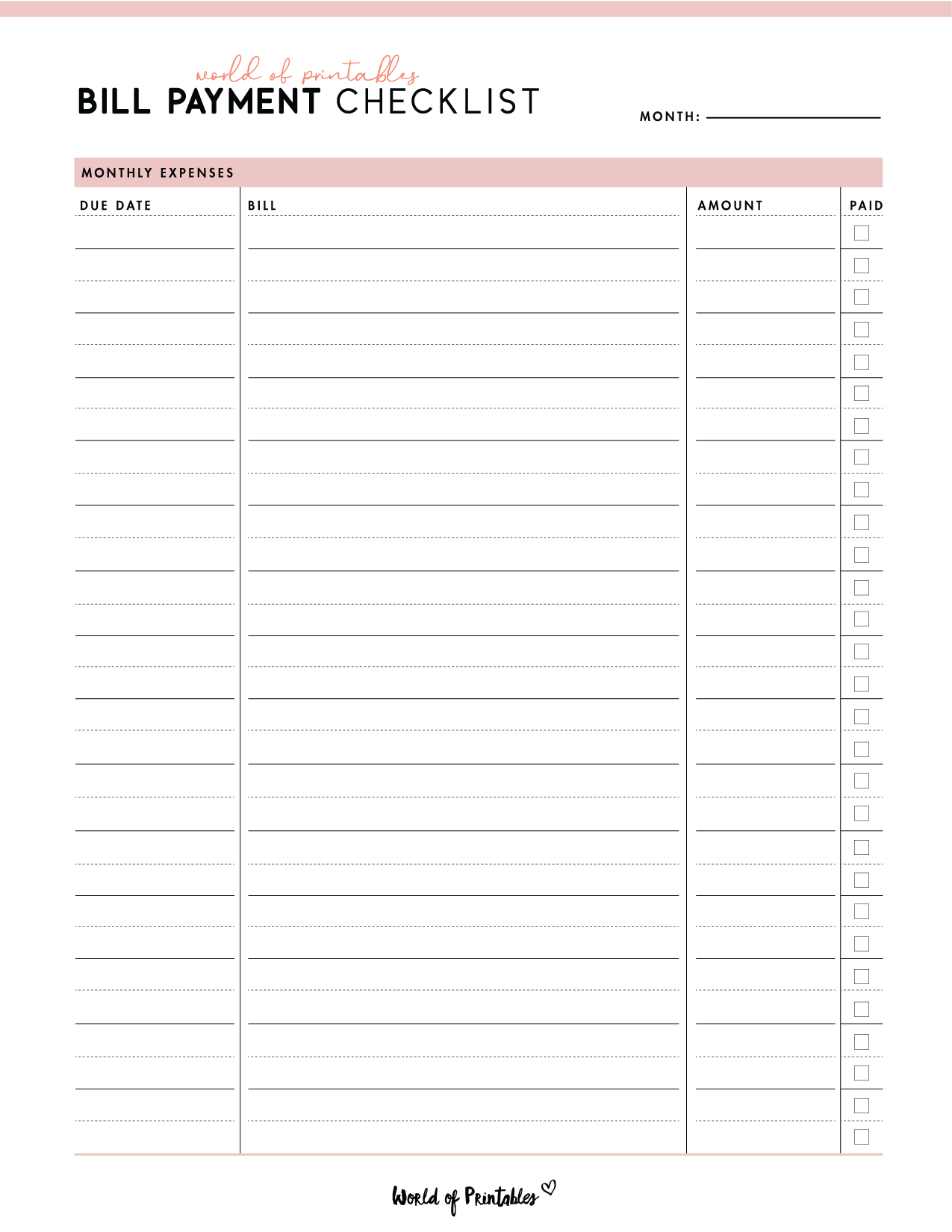 Bill List Template