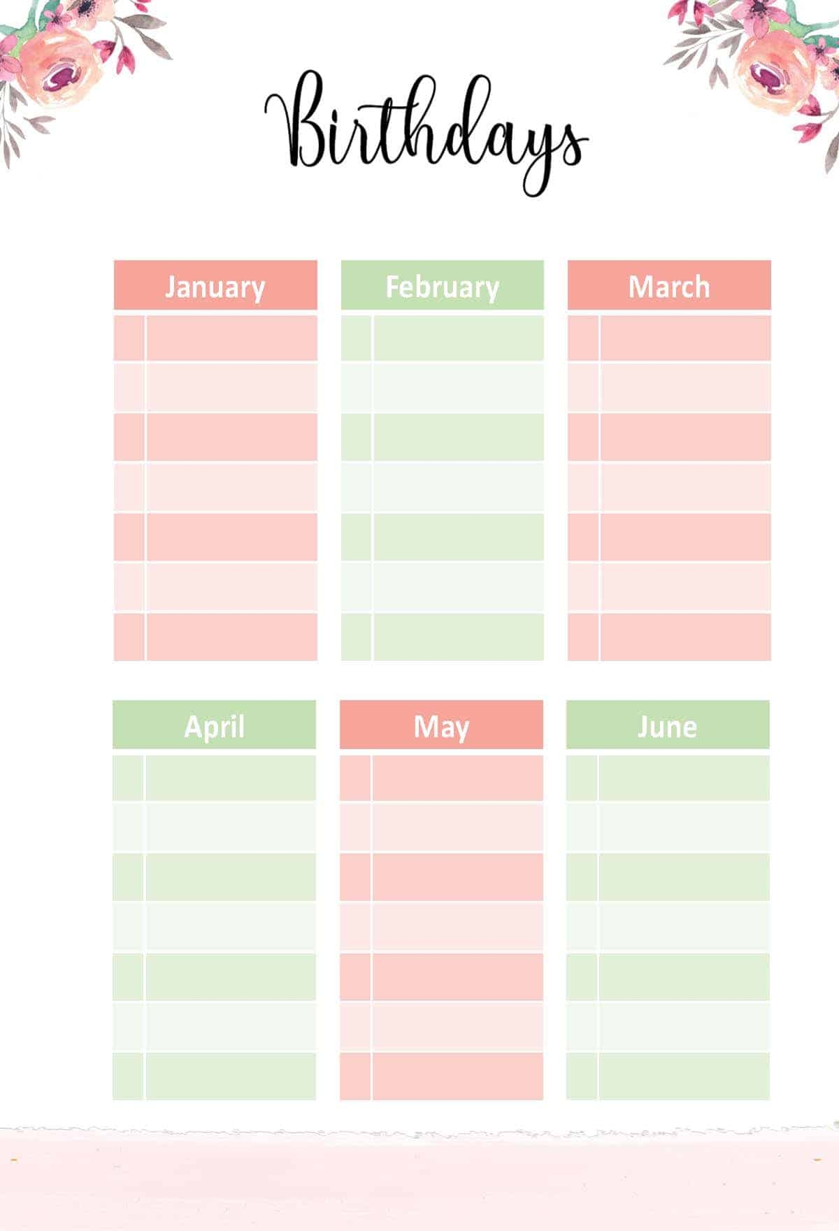 Free Birthday List Template