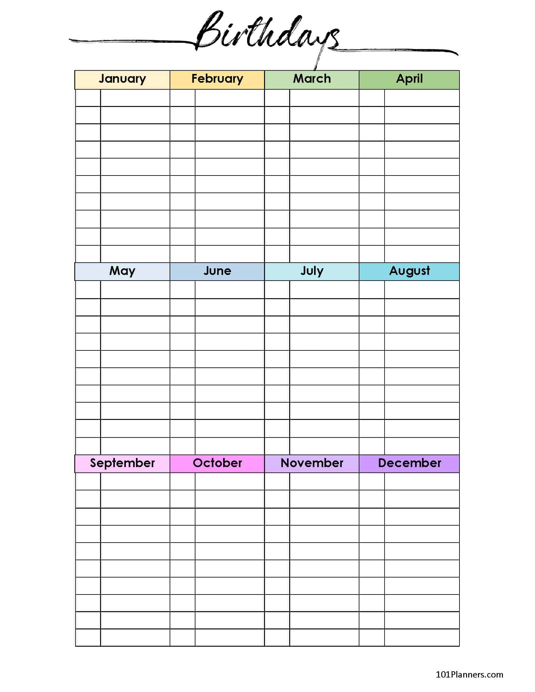 Free Birthday Calendar Template Printable U0026 Customizable