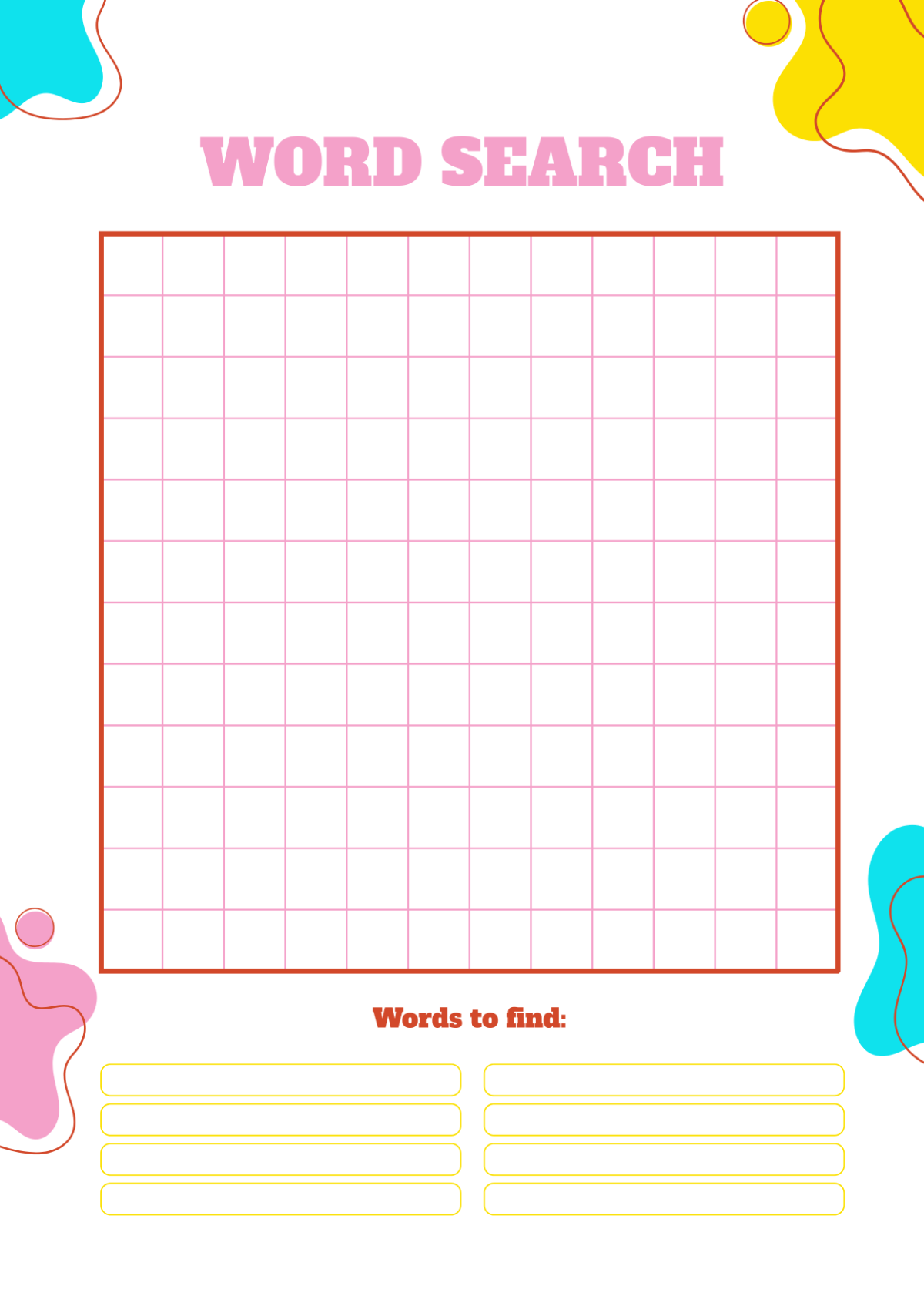 Free Printable Blank Word Search Grids