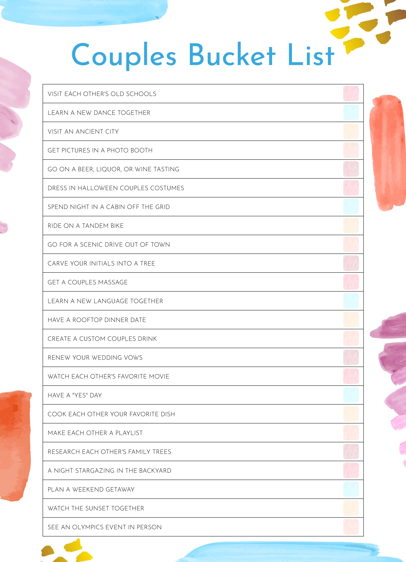 Free Bucket List Google Docs Templates Gdoc io