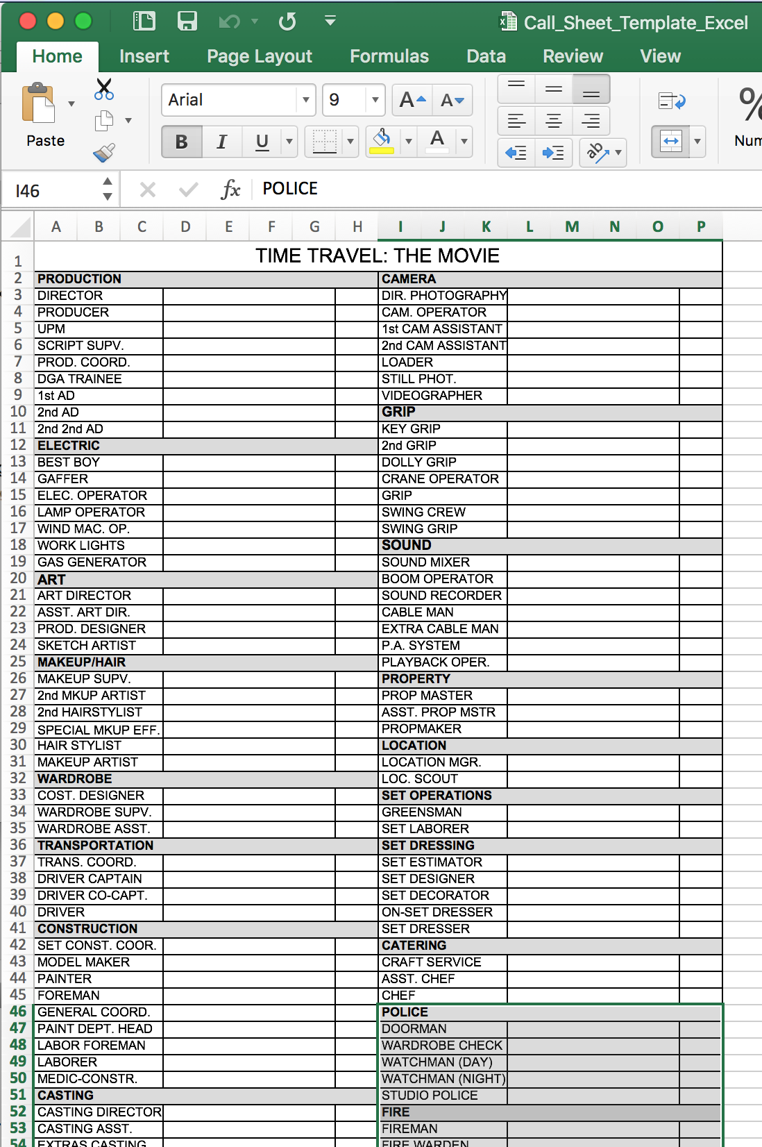 FREE Call Sheet Template In Excel