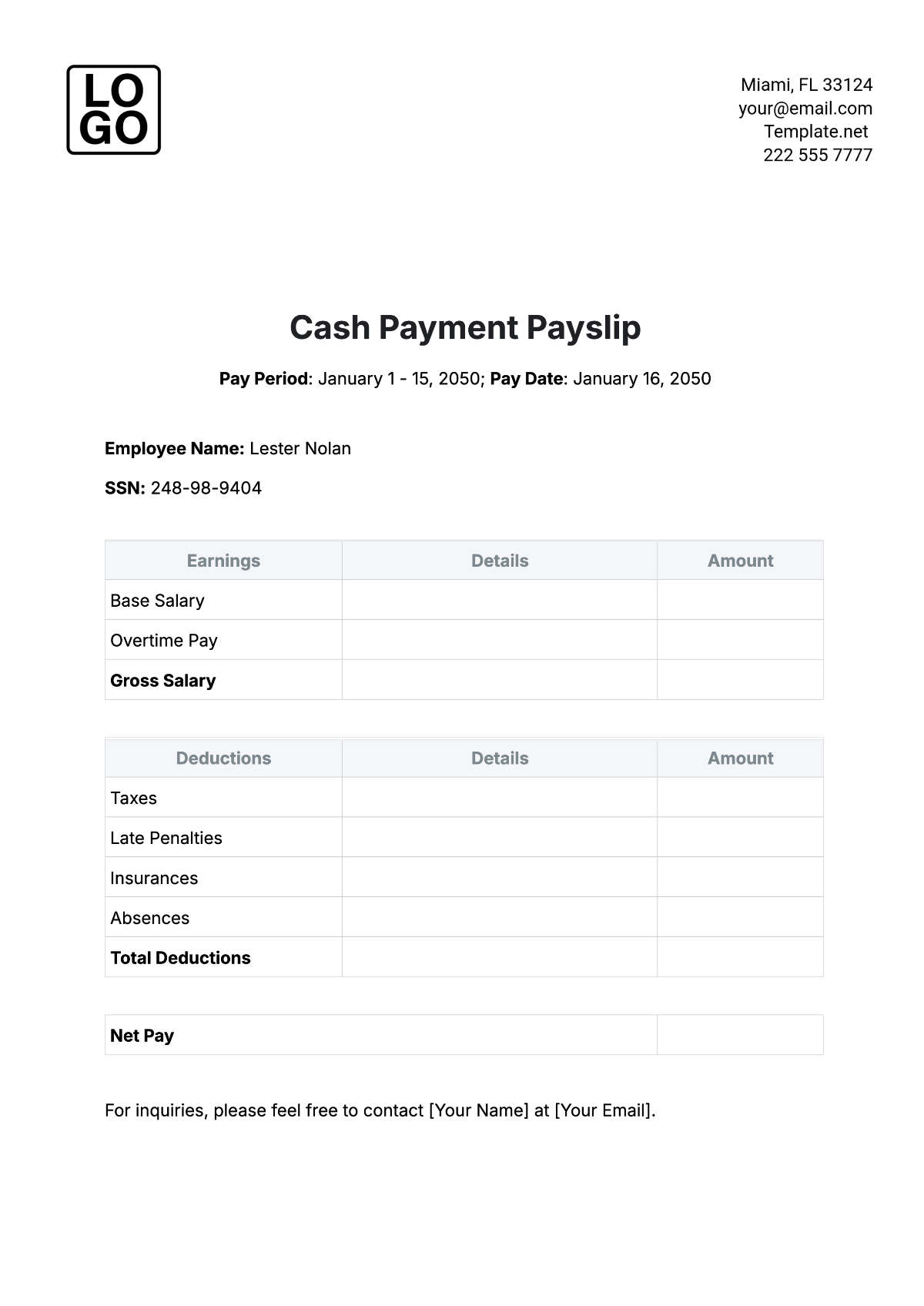 Payment Slip Template