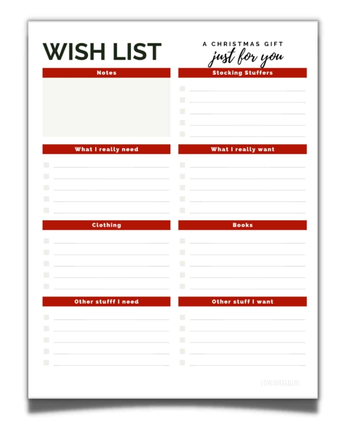 FREE Christmas Wish List Printable Template For Gift List Love 