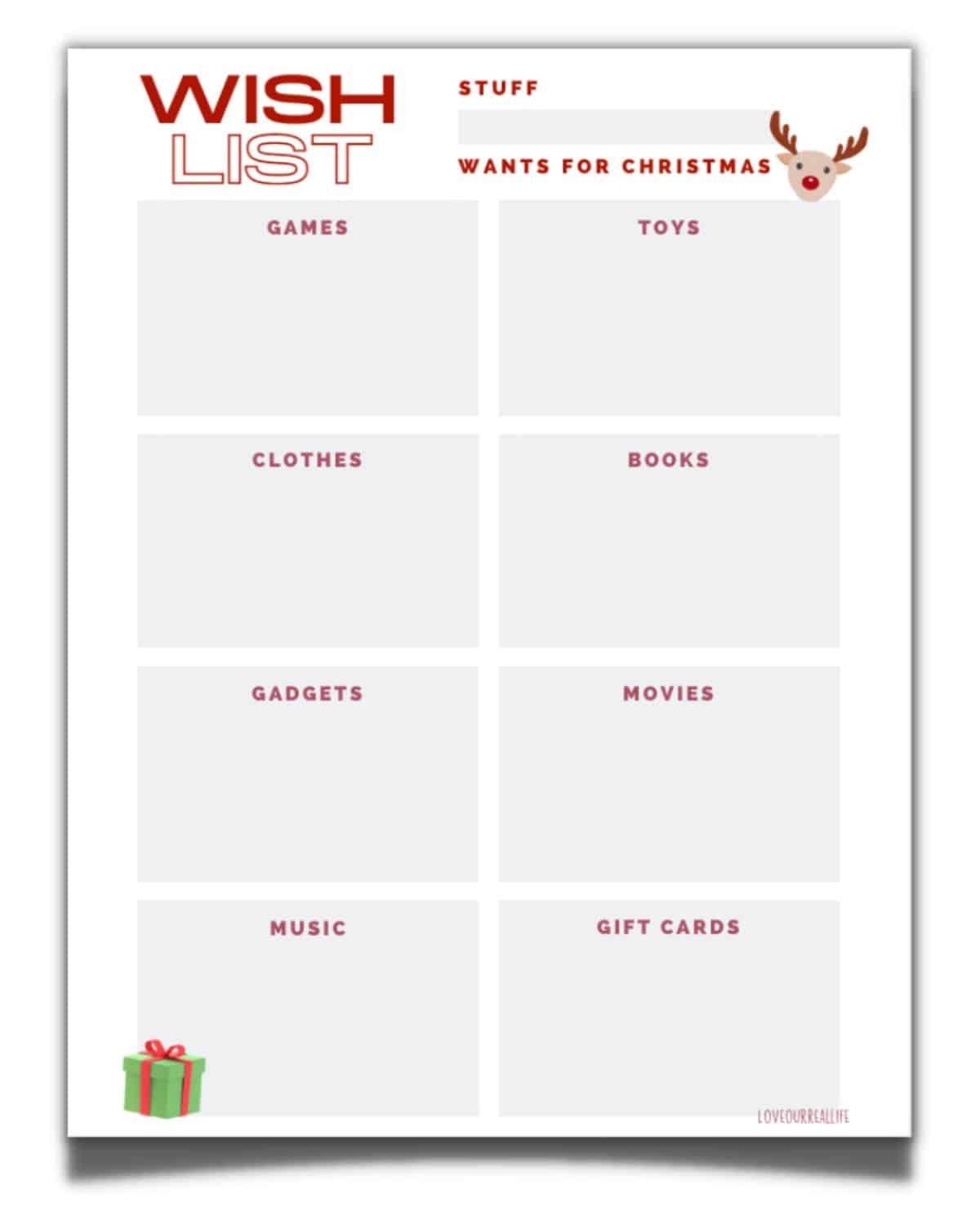 FREE Christmas Wish List Printable Template For Gift List Love 