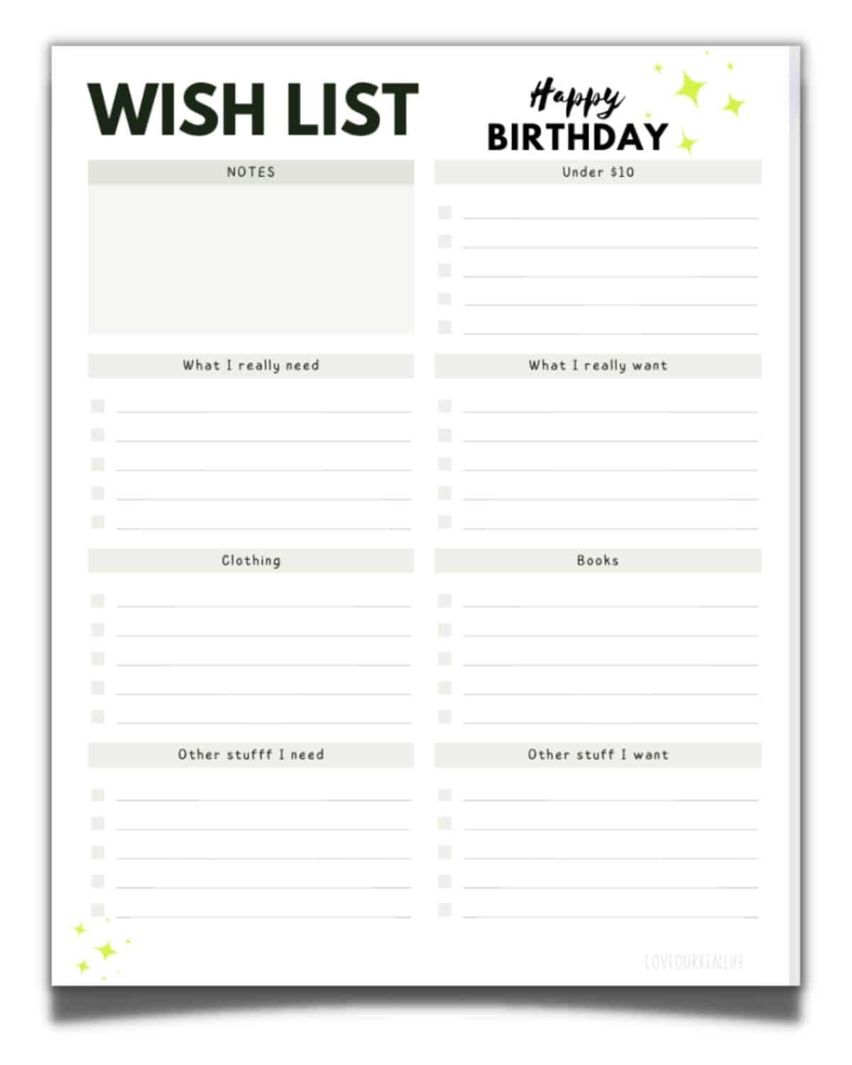 Free Wish List Template