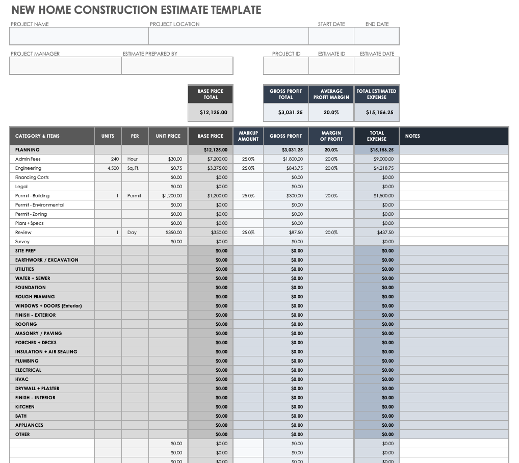 Contractor Price List Template