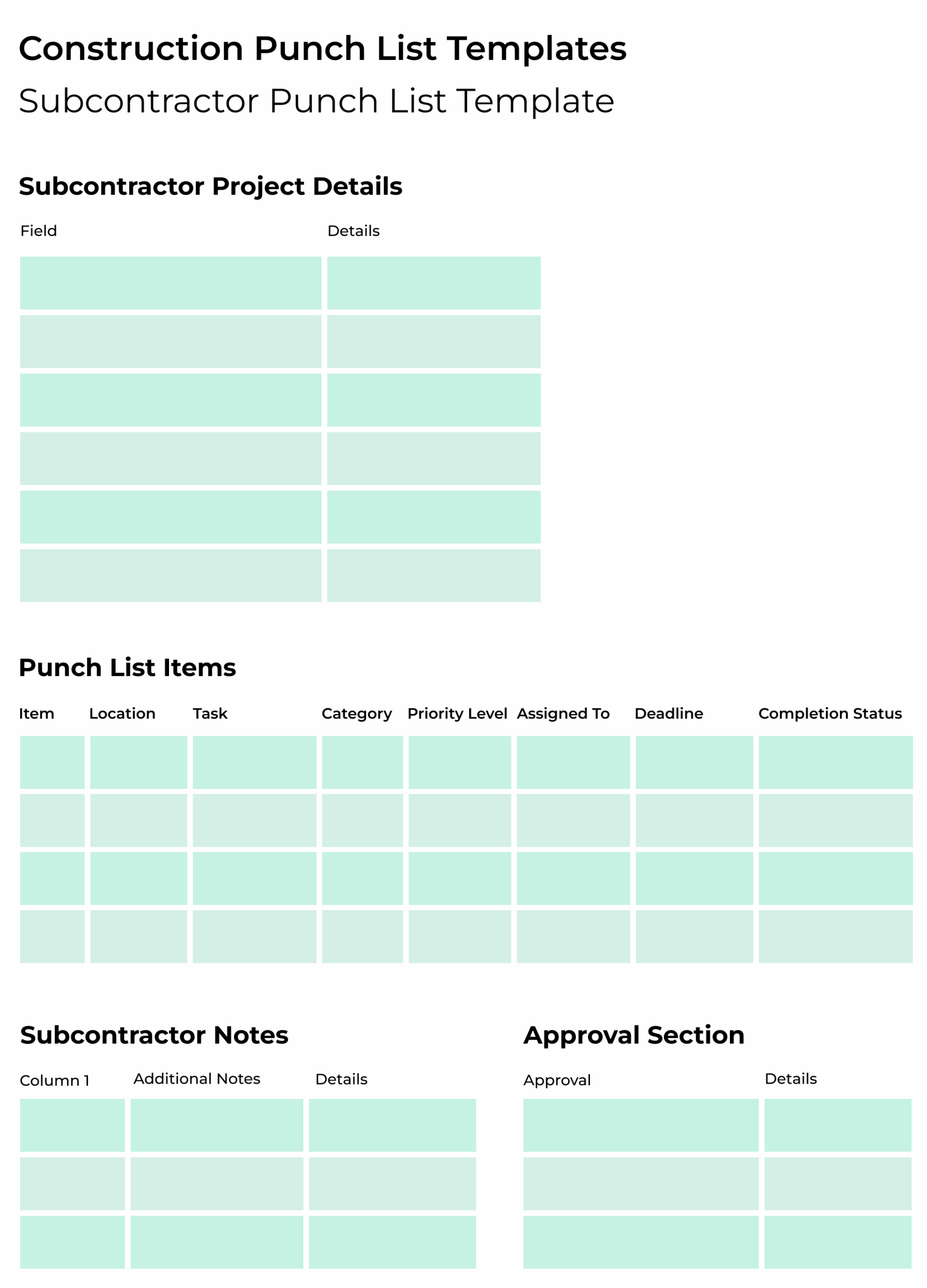 Construction Project List Template