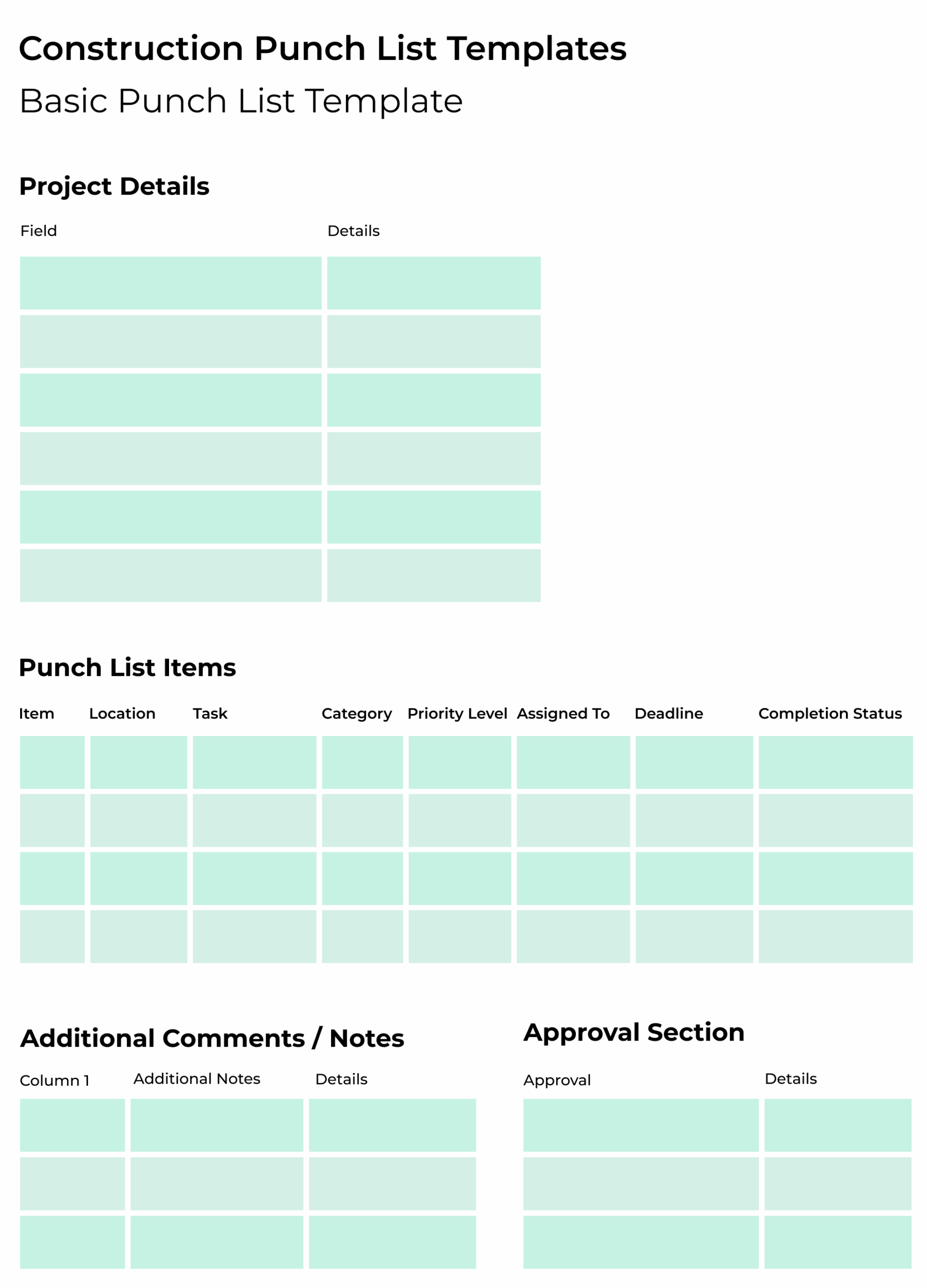 Free Construction Punch List Template For Excel
