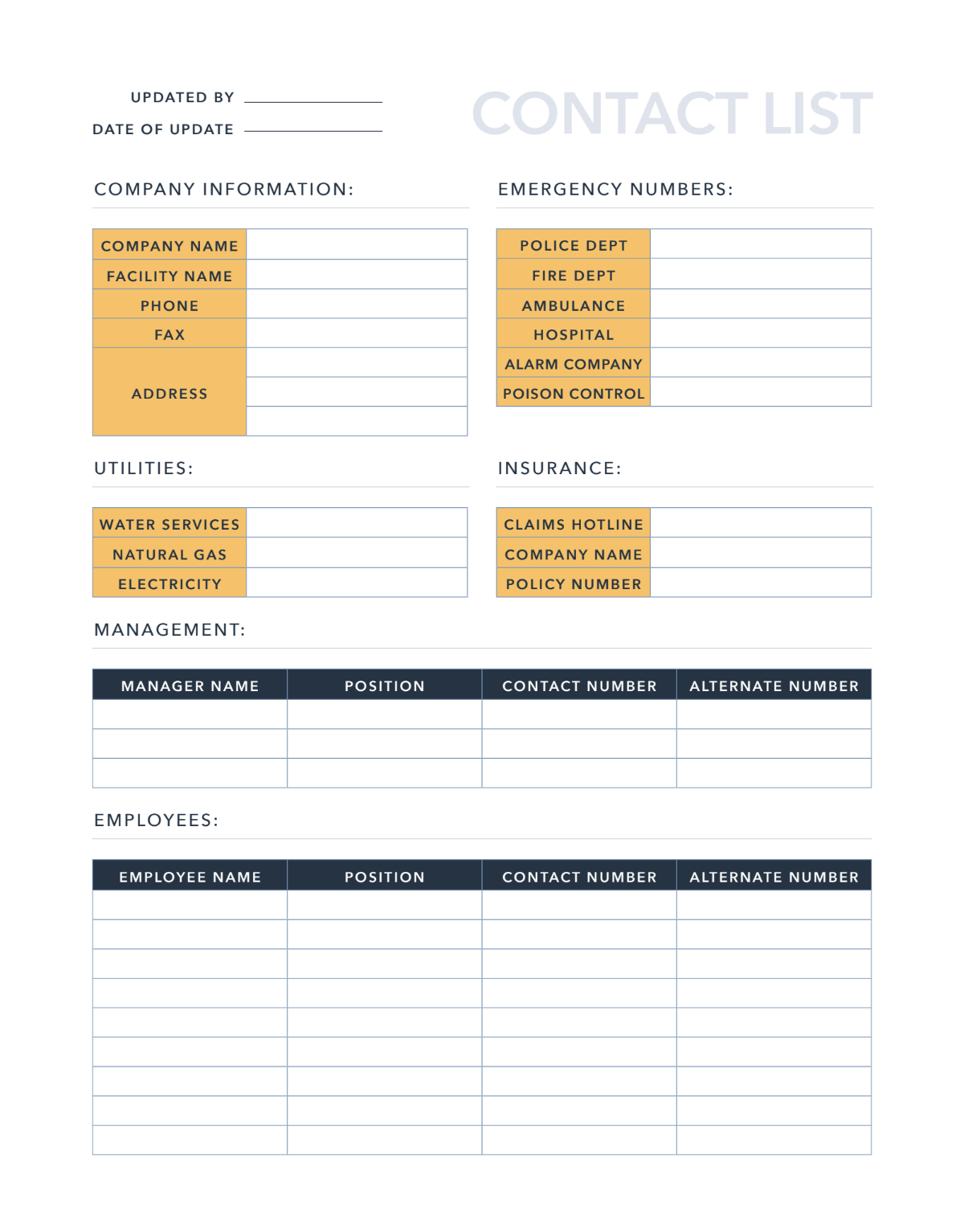 Business Contact List Template