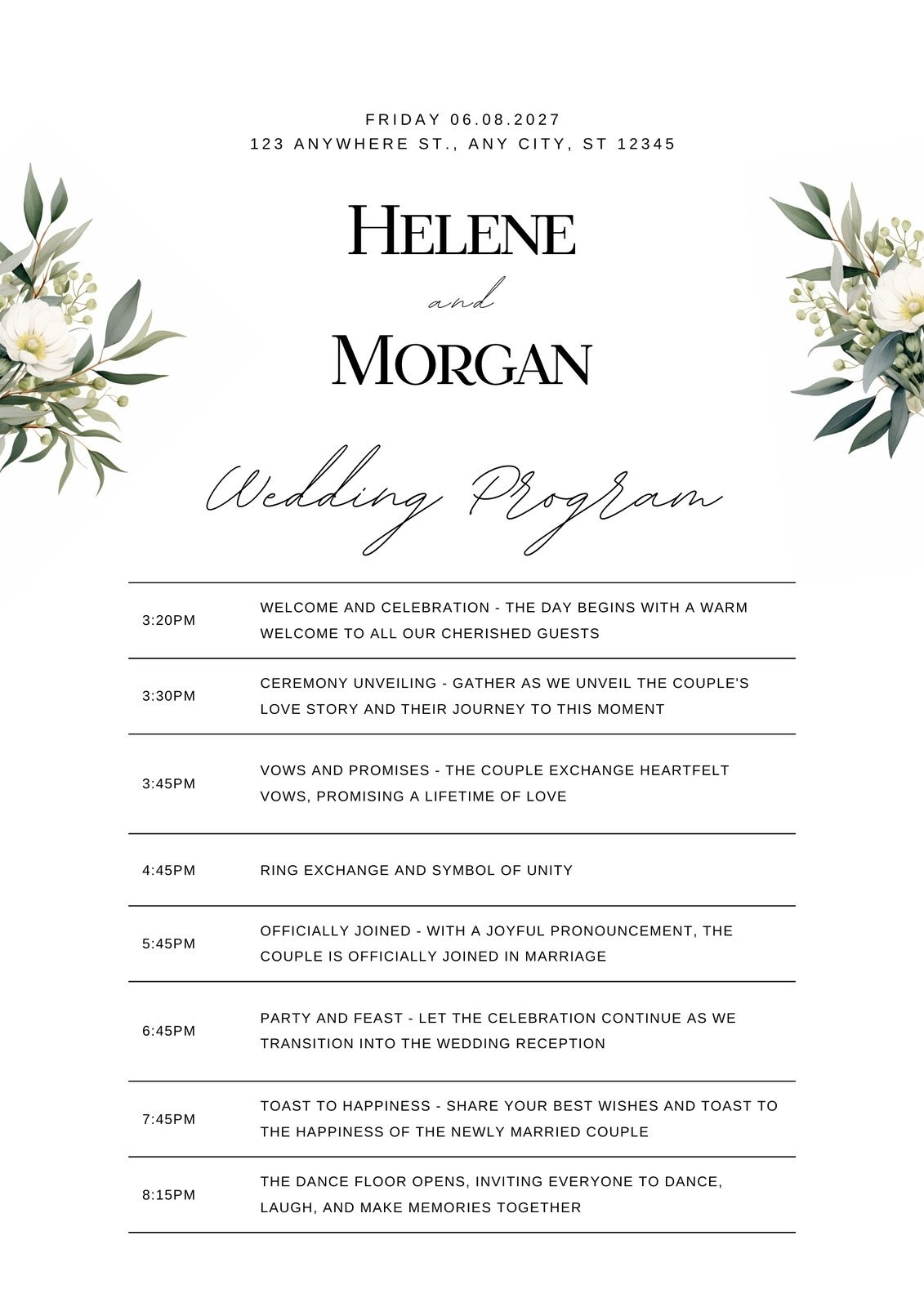 Free Custom Printable Wedding Program Templates Canva Worksheets Library