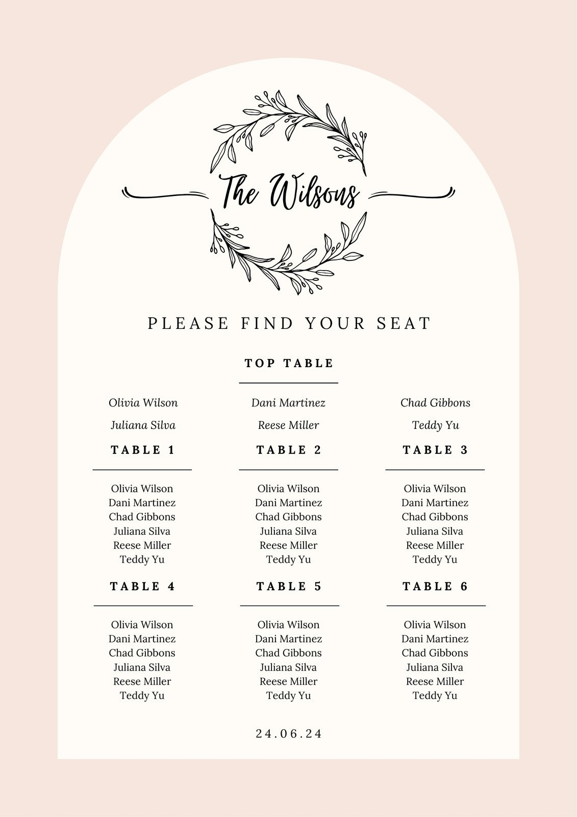 Wedding Table Chart Template