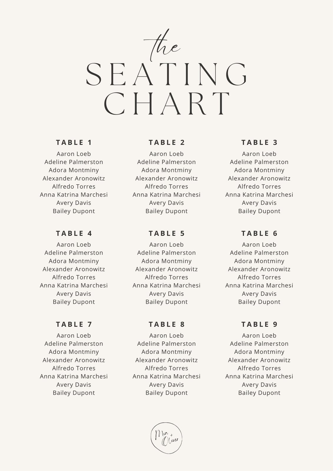 Wedding Seating Plan Template Printable Free