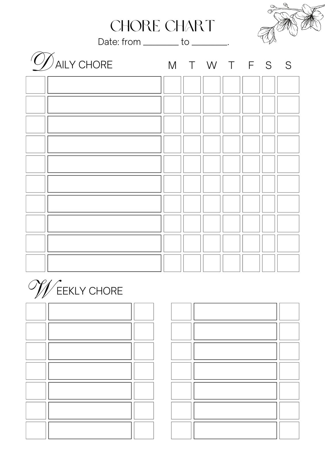 Chore List Template For Adults