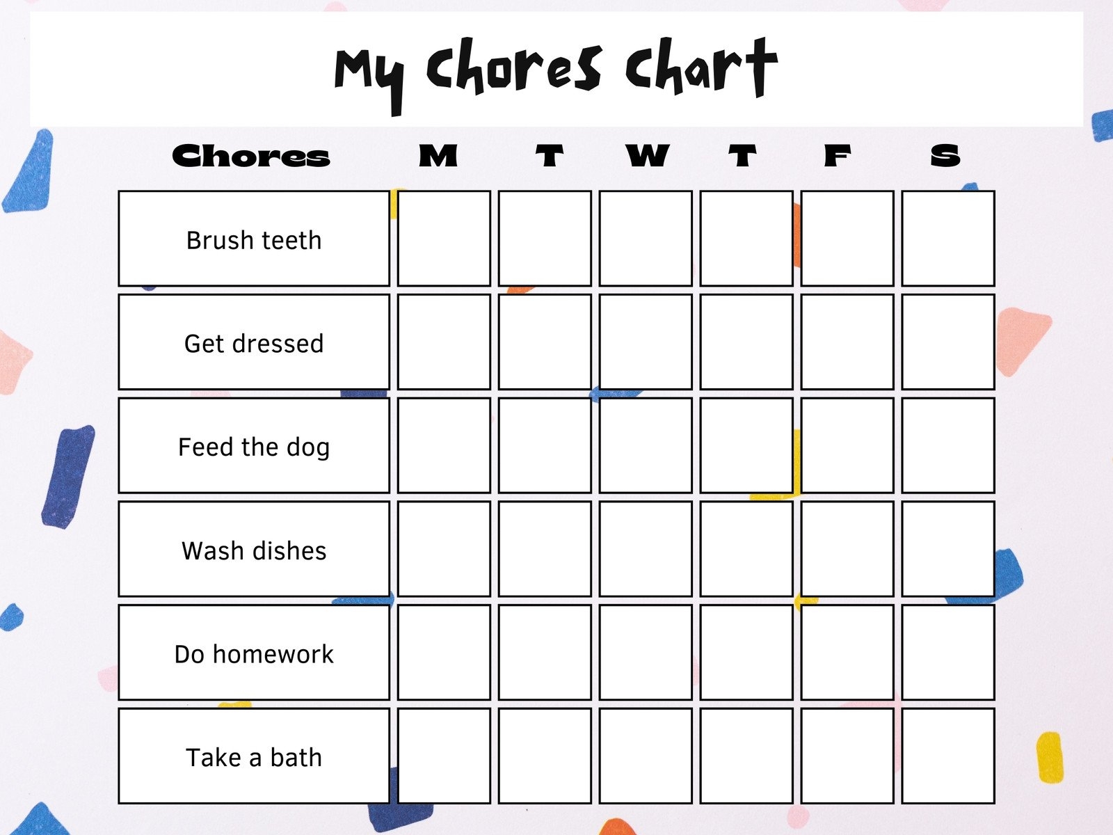 Monthly Chore List Template