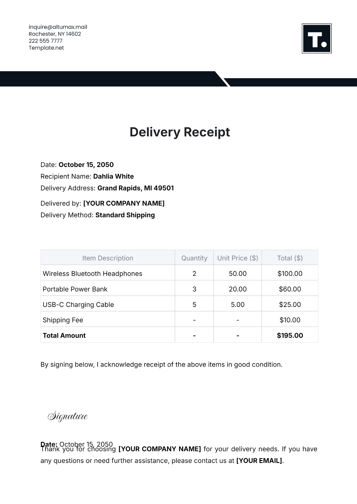 Free Delivery Receipt Templates Editable And Printable